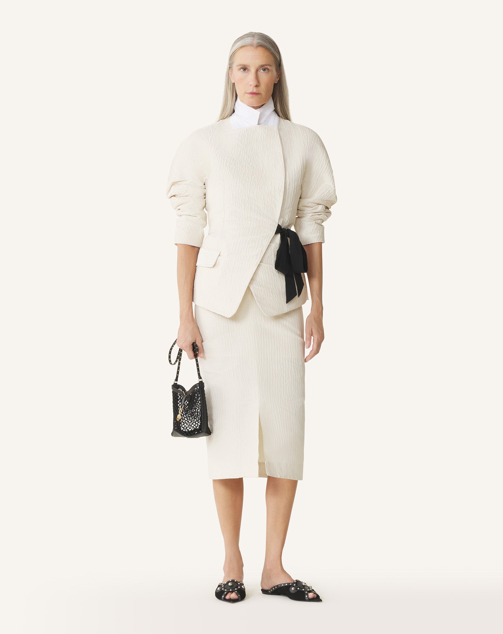 White Belted Jacquard Jacket | Lanvin