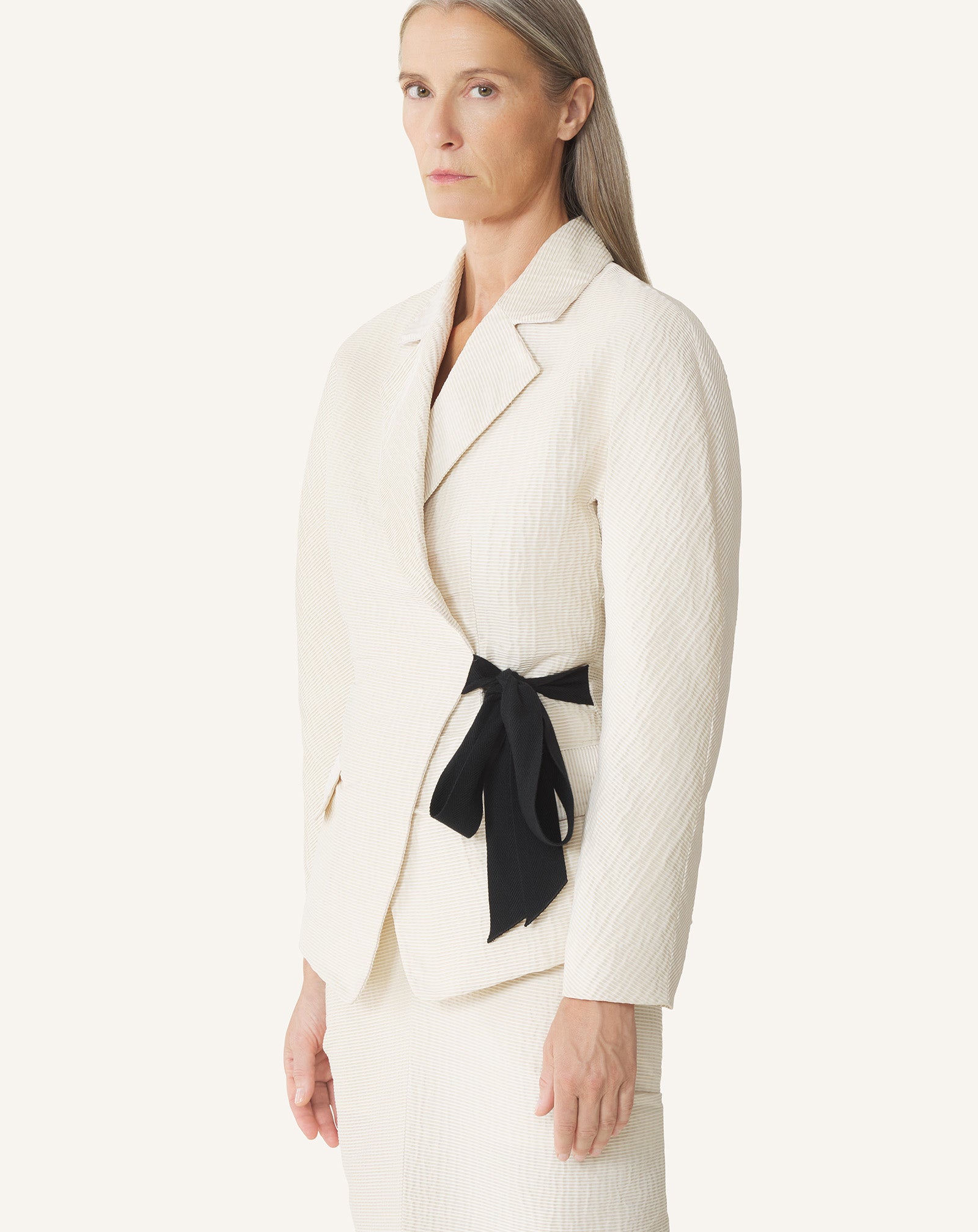 White Belted Jacquard Jacket | Lanvin