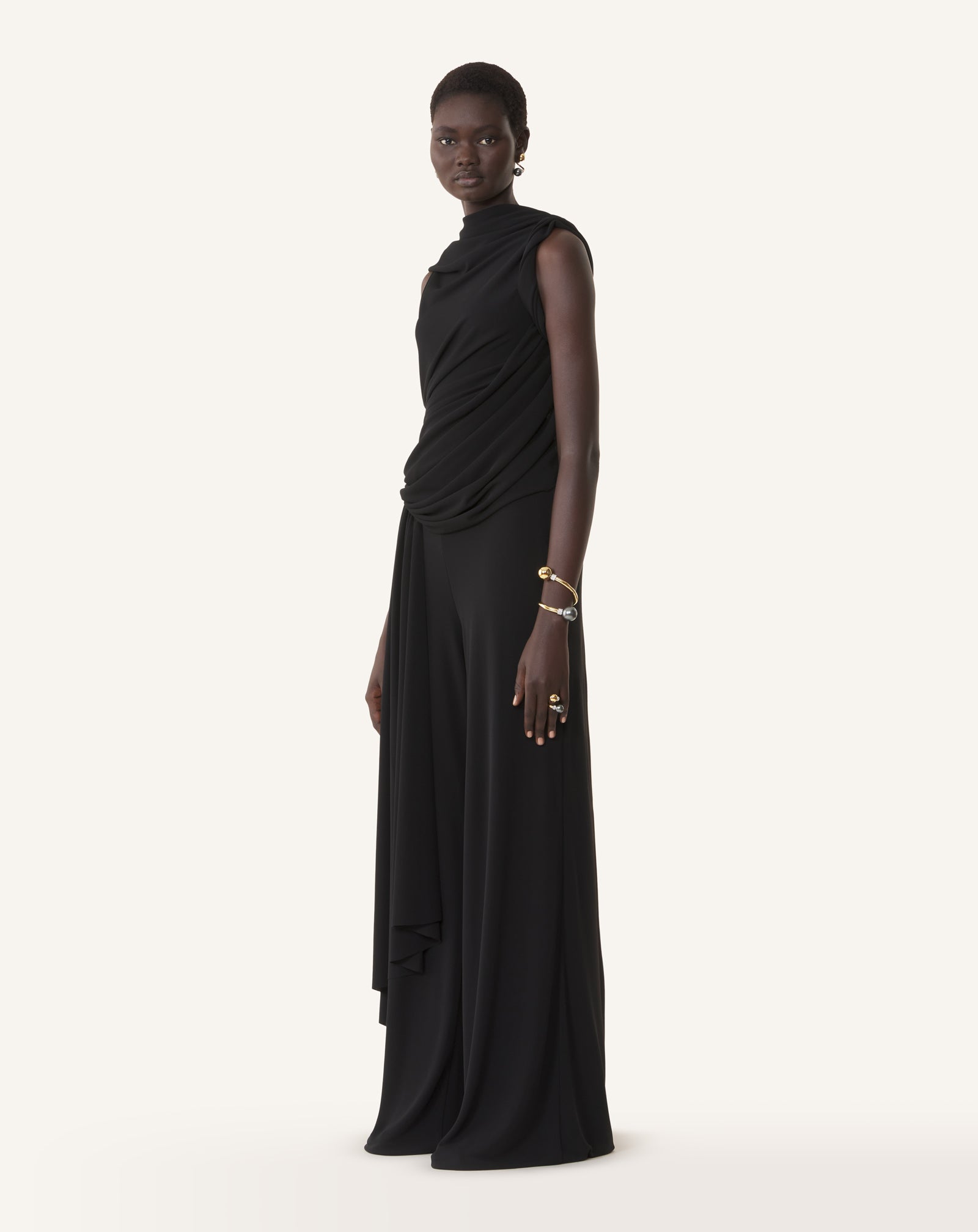 BLACK DRAPED JUMPSUIT IN CREPE JERSEY