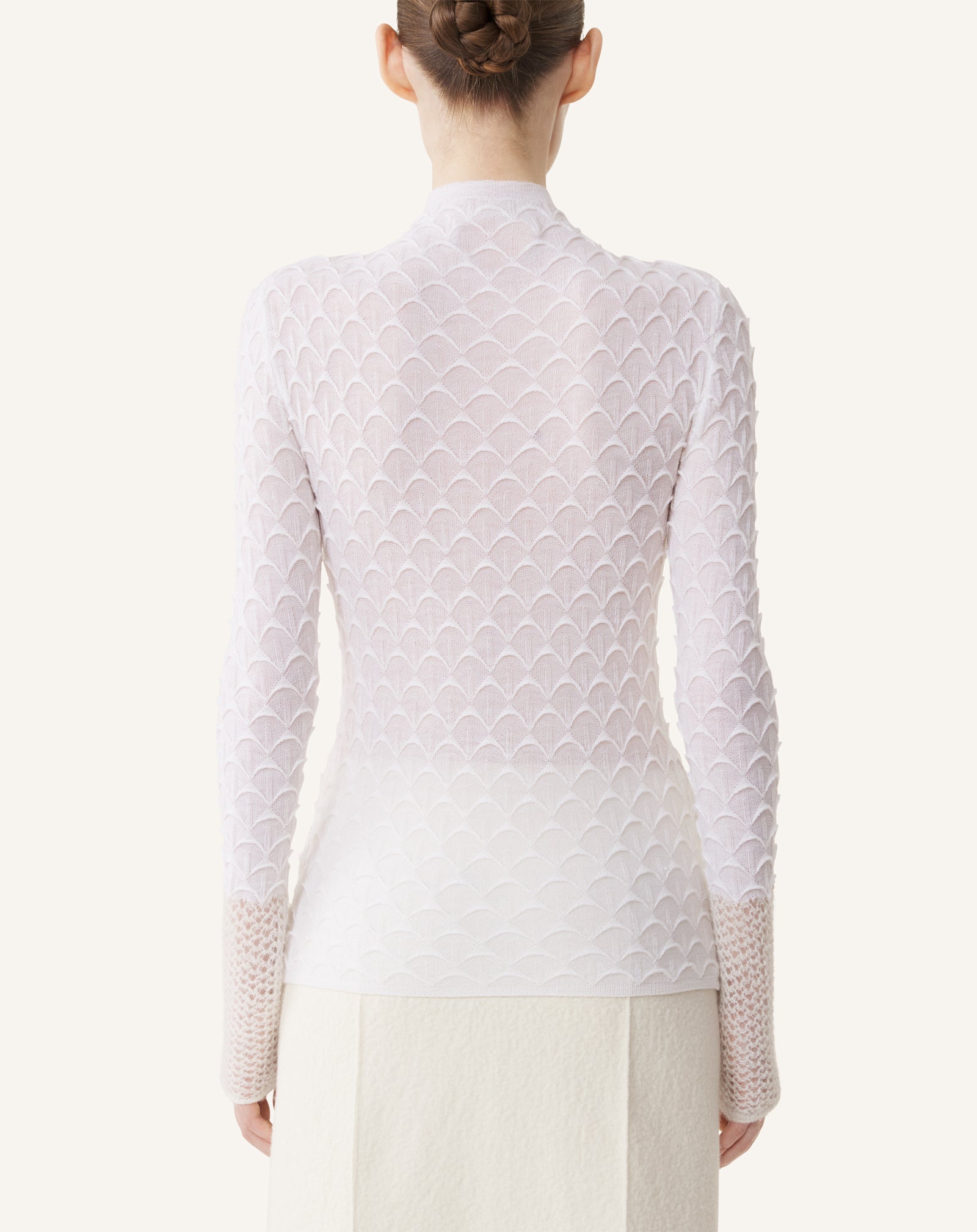 WHITE  HIGH-NECK TOP IN WOOL AND MOHAIR