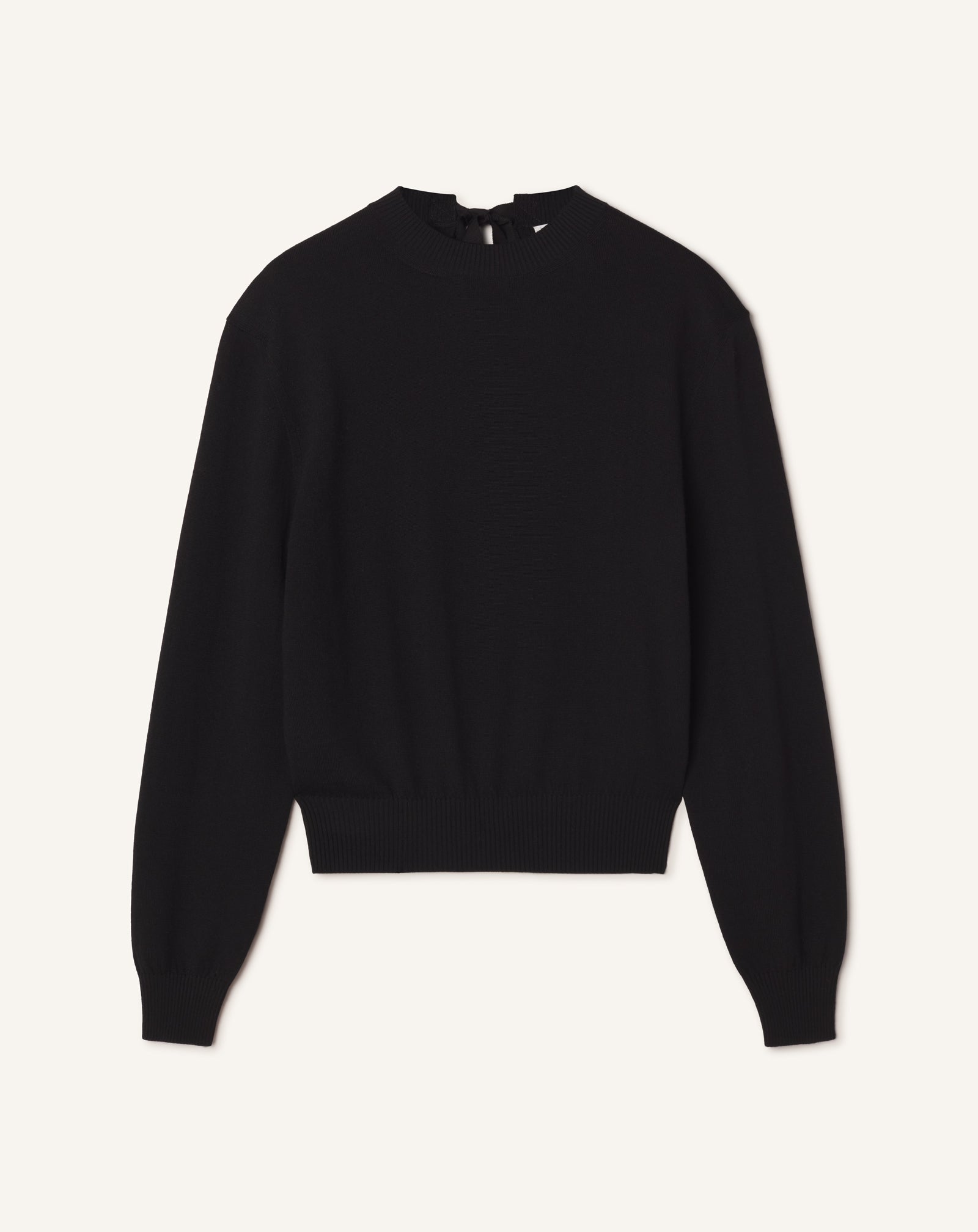 BLACK MERINO SWEATER WITH GROSGRAIN DETAIL