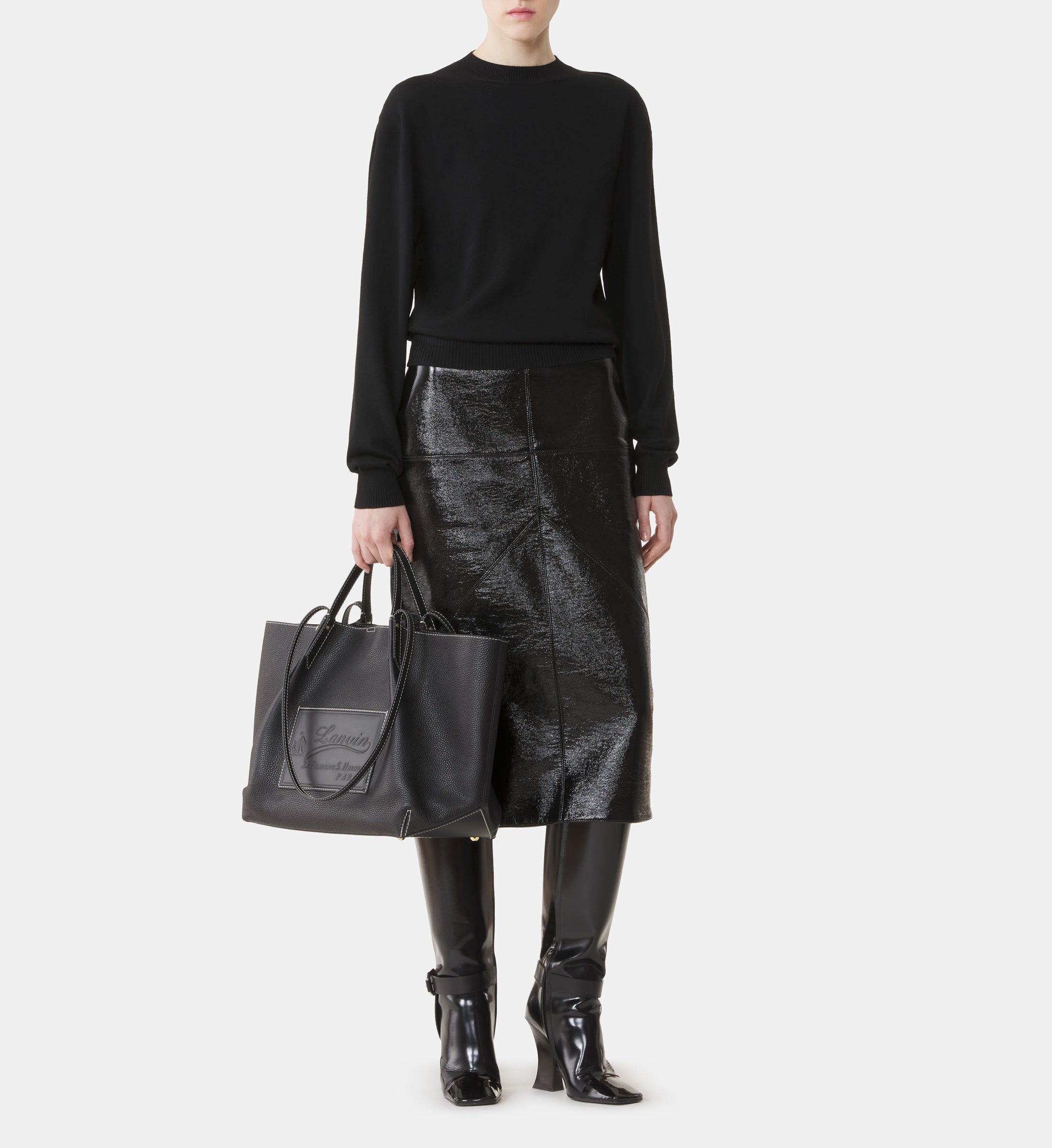 BLACK MERINO SWEATER WITH GROSGRAIN DETAIL