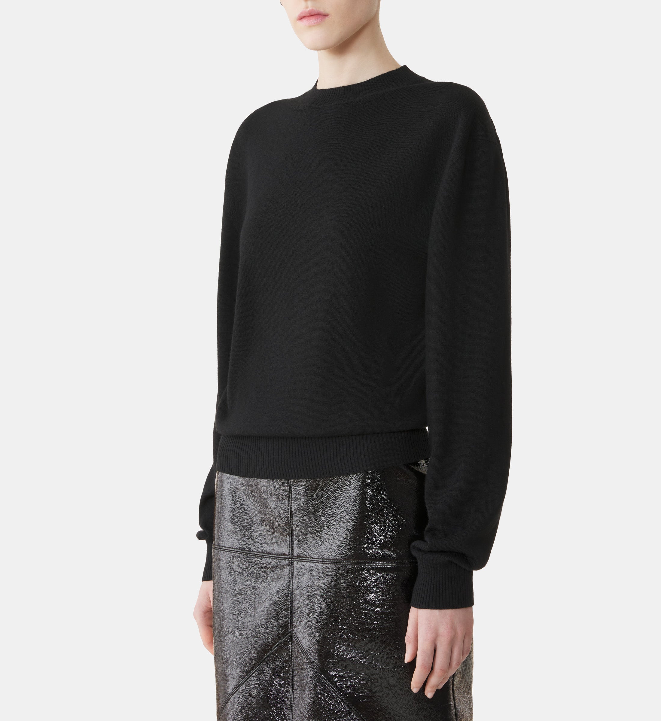BLACK MERINO SWEATER WITH GROSGRAIN DETAIL