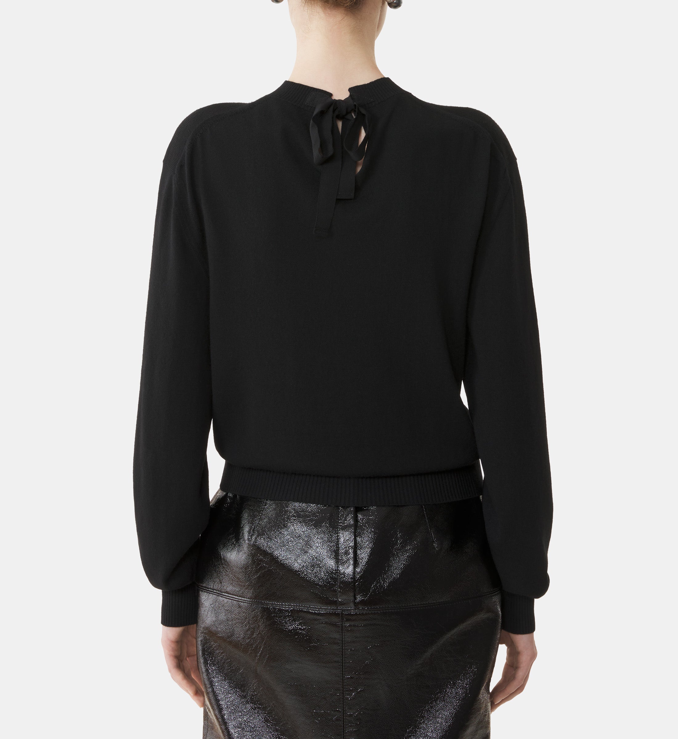 BLACK MERINO SWEATER WITH GROSGRAIN DETAIL