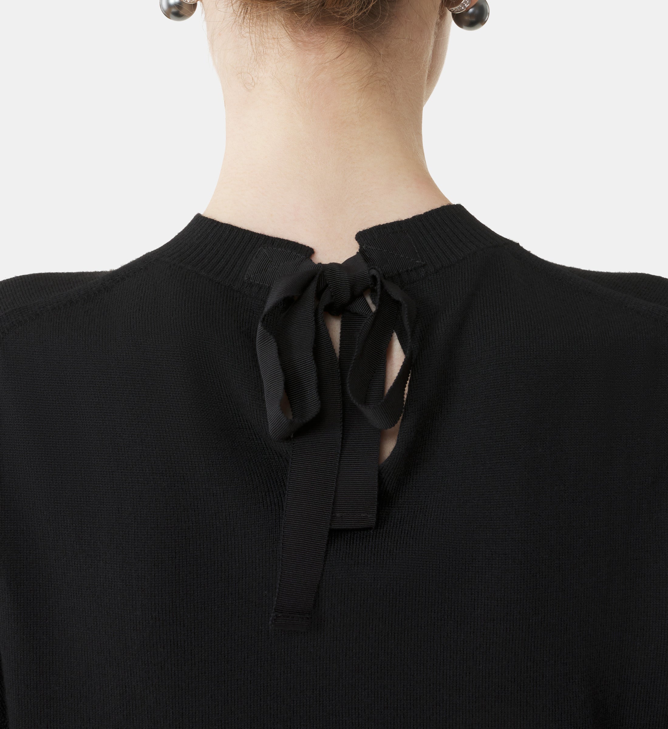 BLACK MERINO SWEATER WITH GROSGRAIN DETAIL