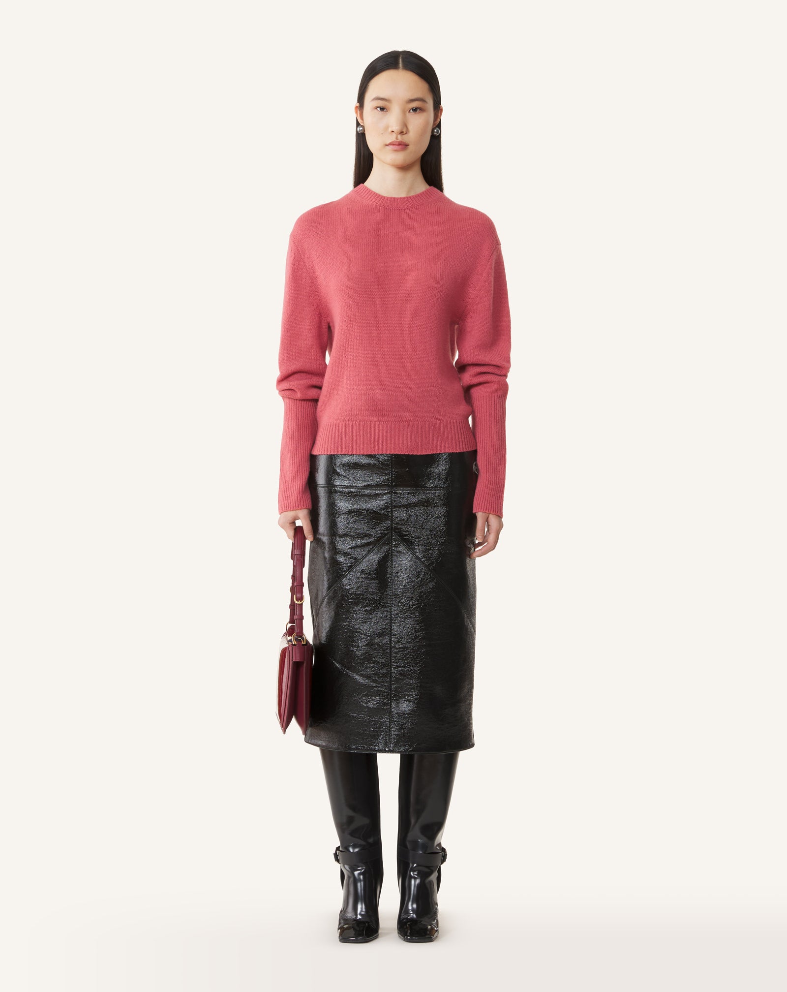 PINK CASHMERE SWEATER WITH GROSGRAIN DETAIL