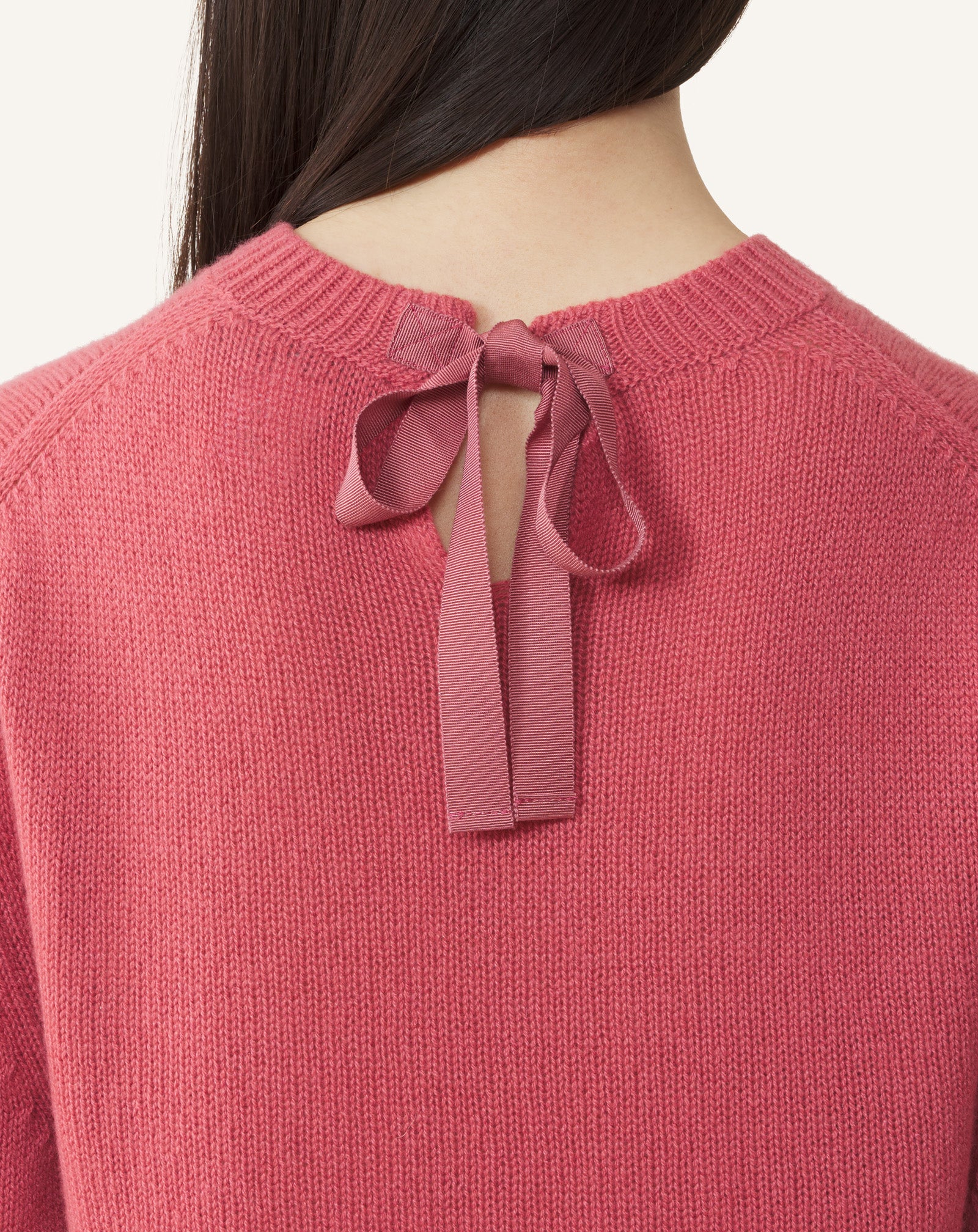 PINK CASHMERE SWEATER WITH GROSGRAIN DETAIL