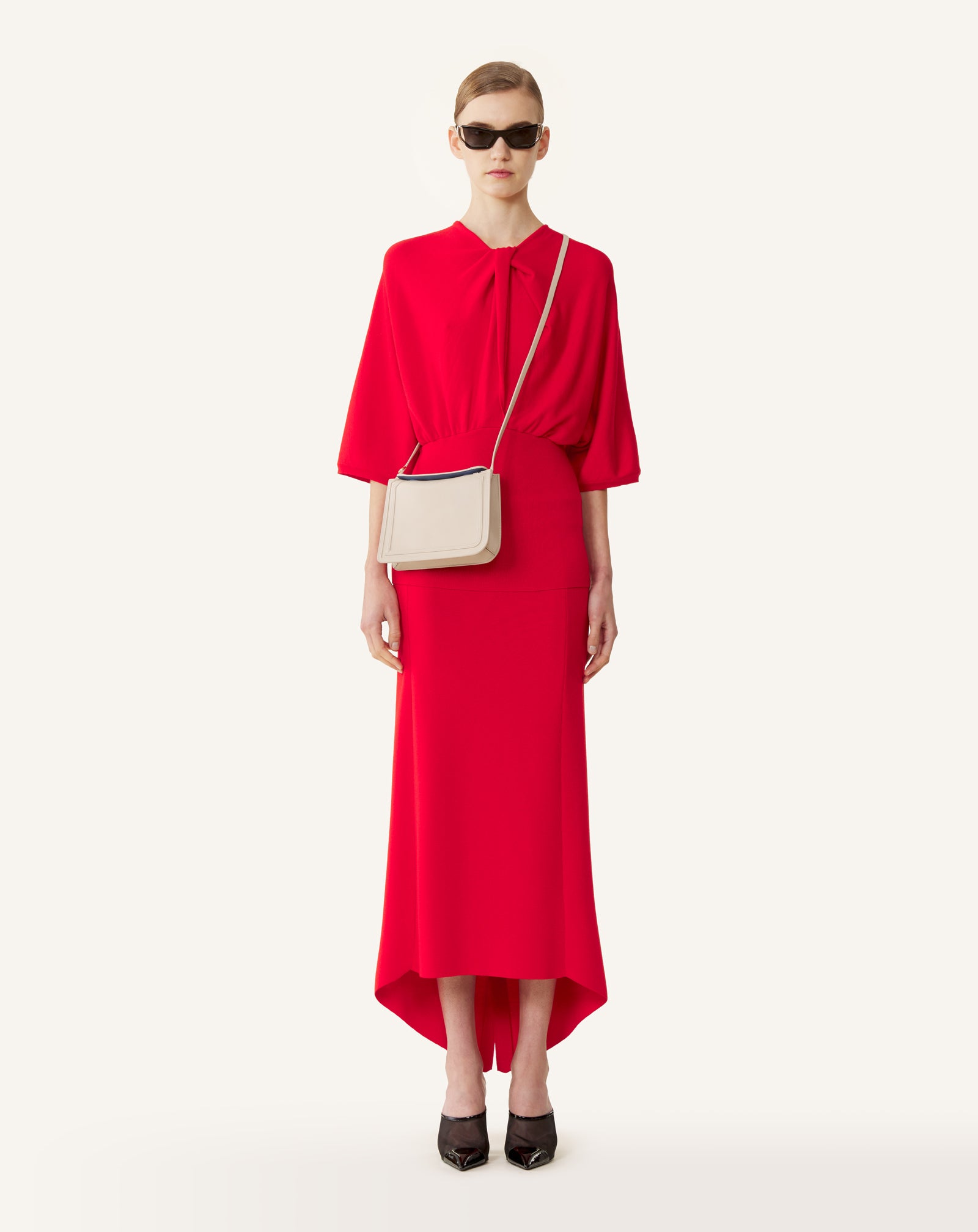 RED MERINO WOOL SWEATER WITH BOW DETAIL