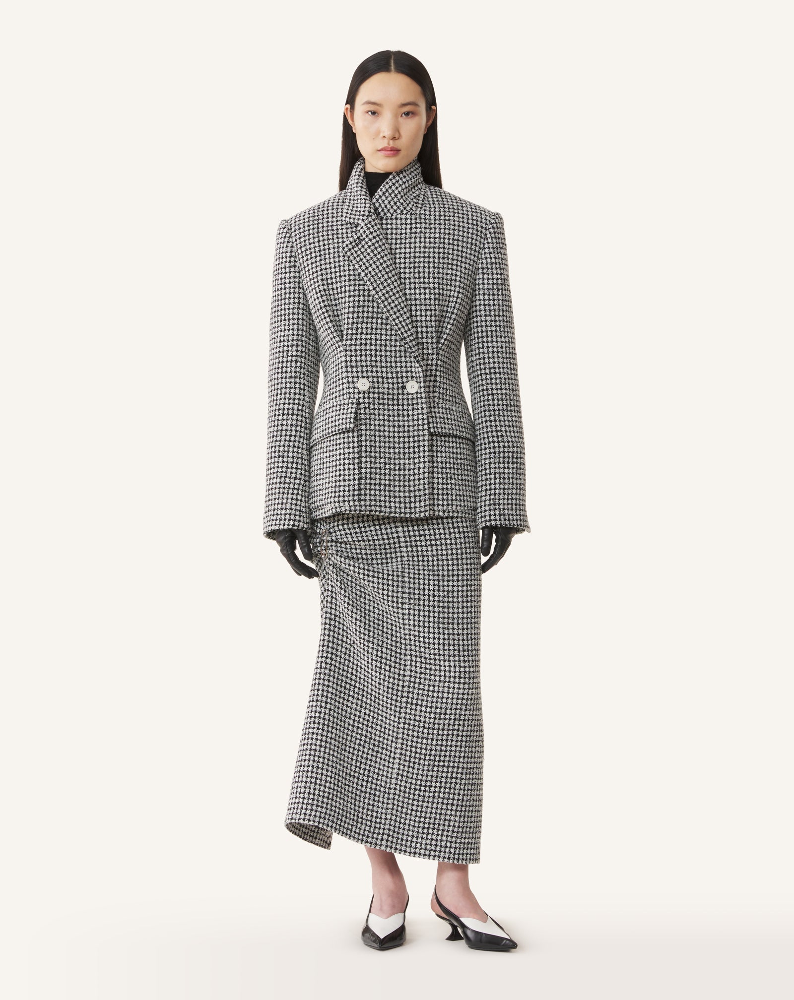 LONG DRAPED TWEED SKIRT