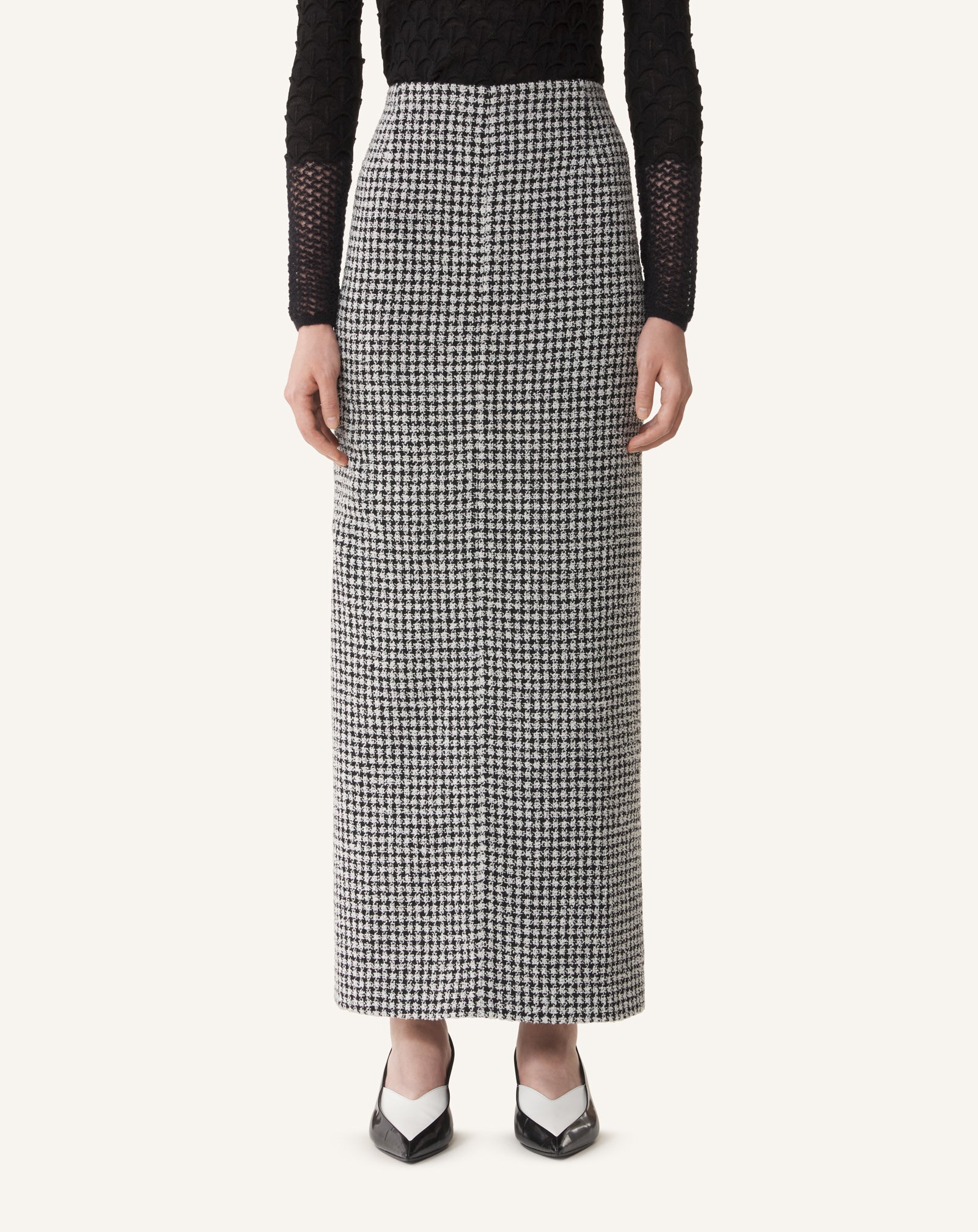 GREY LONG DRAPED TWEED SKIRT