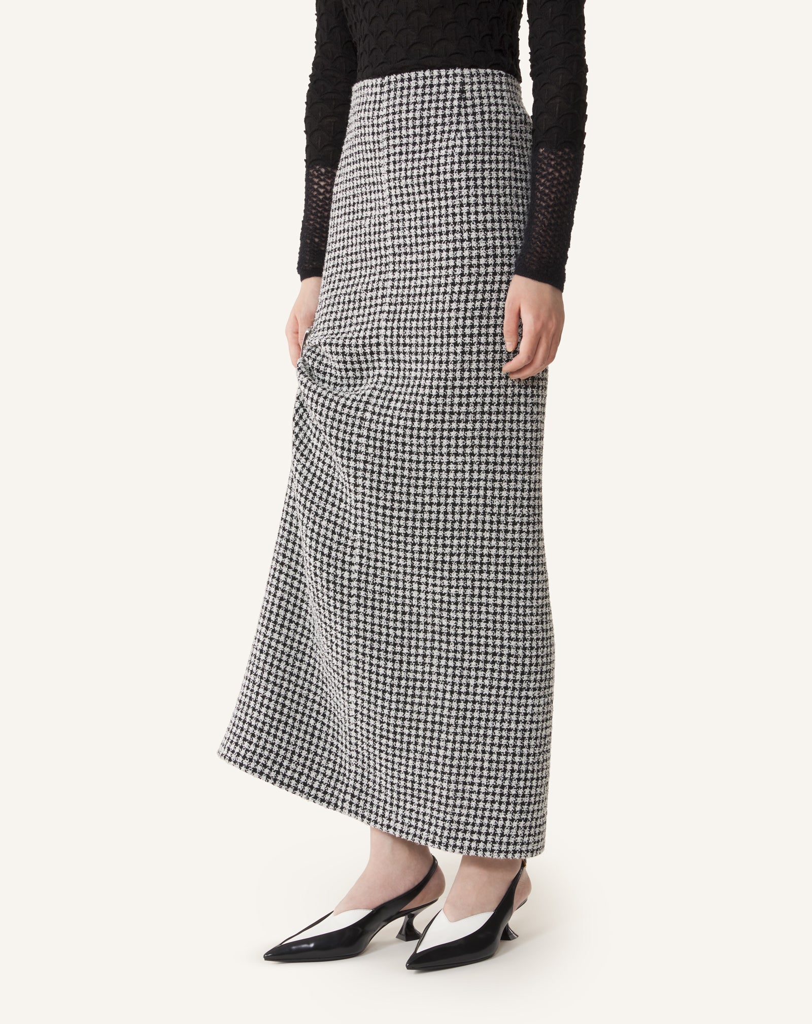 GREY LONG DRAPED TWEED SKIRT