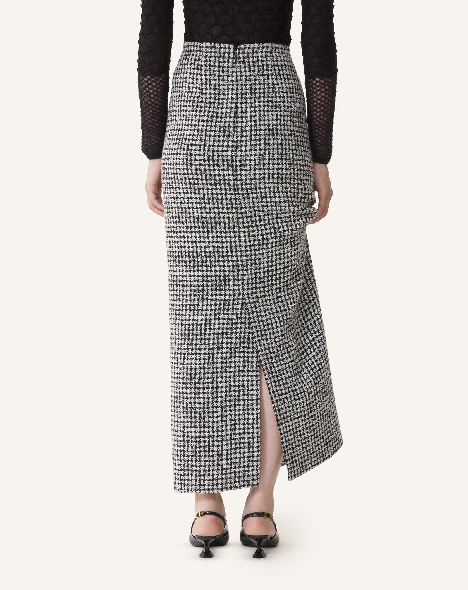 GREY LONG DRAPED TWEED SKIRT