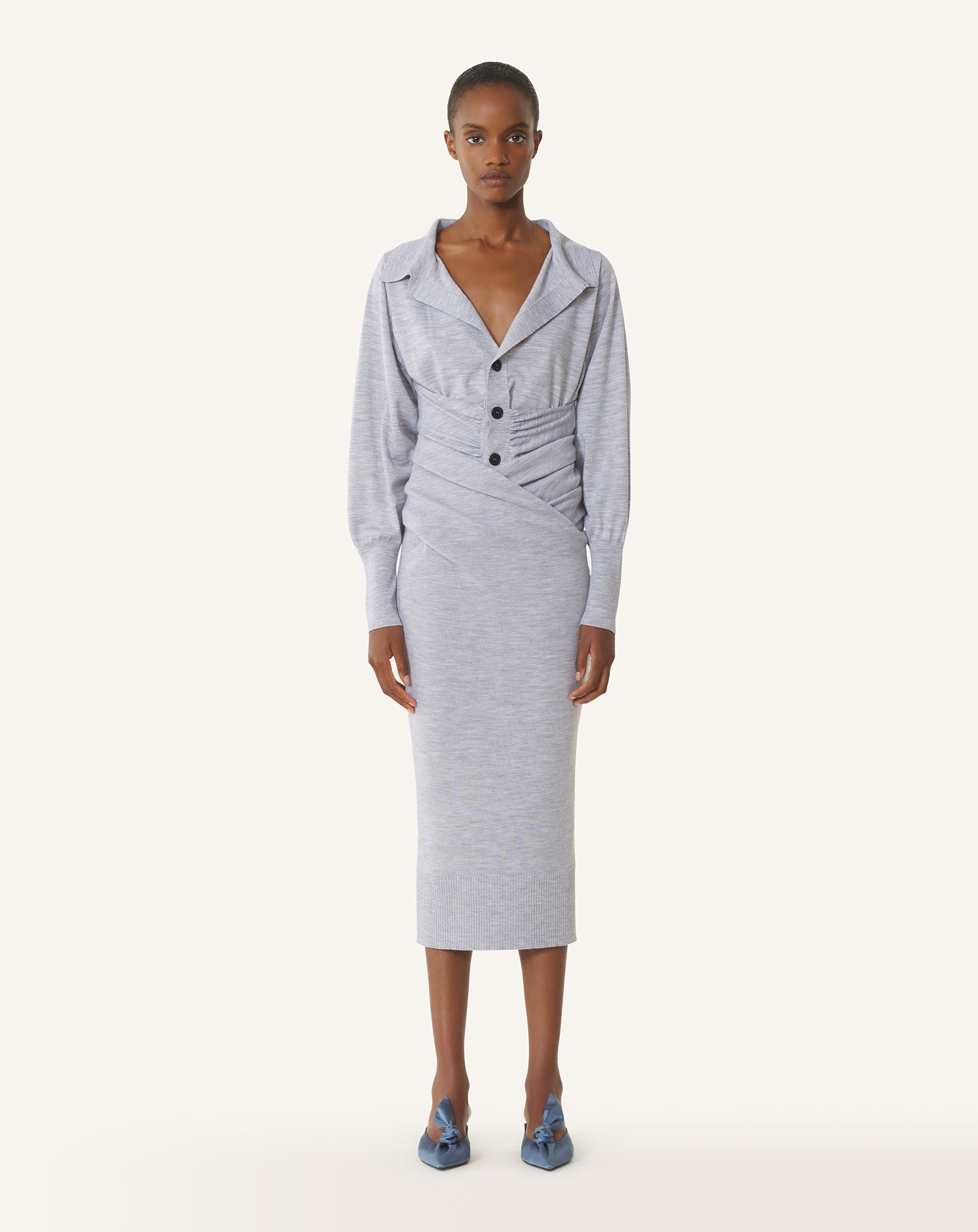 BLACK DRAPED MIDI SKIRT IN WOOL