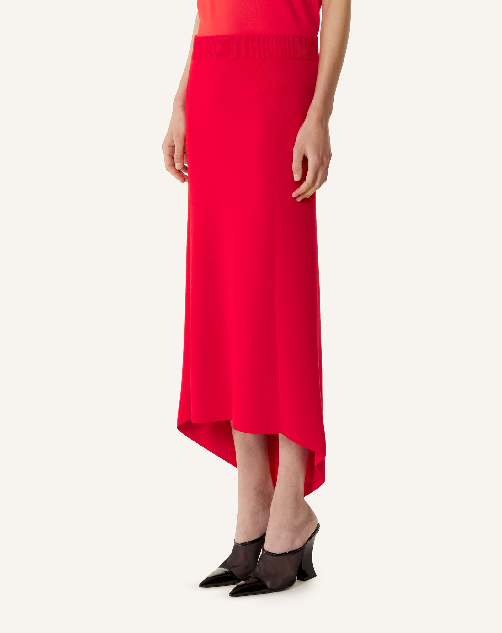RED BUTTONED LONG SKIRT IN MERINO WOOL