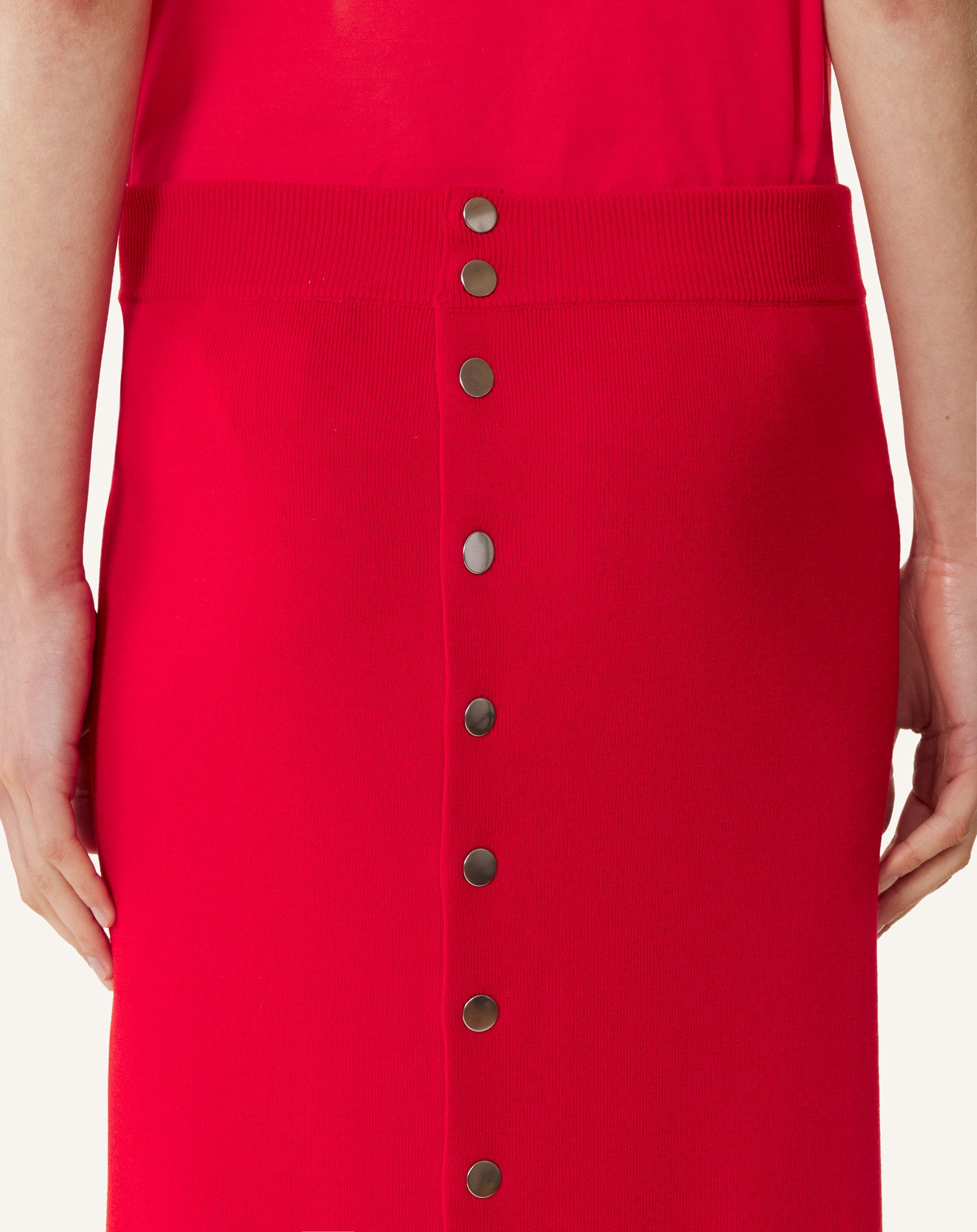 RED BUTTONED LONG SKIRT IN MERINO WOOL