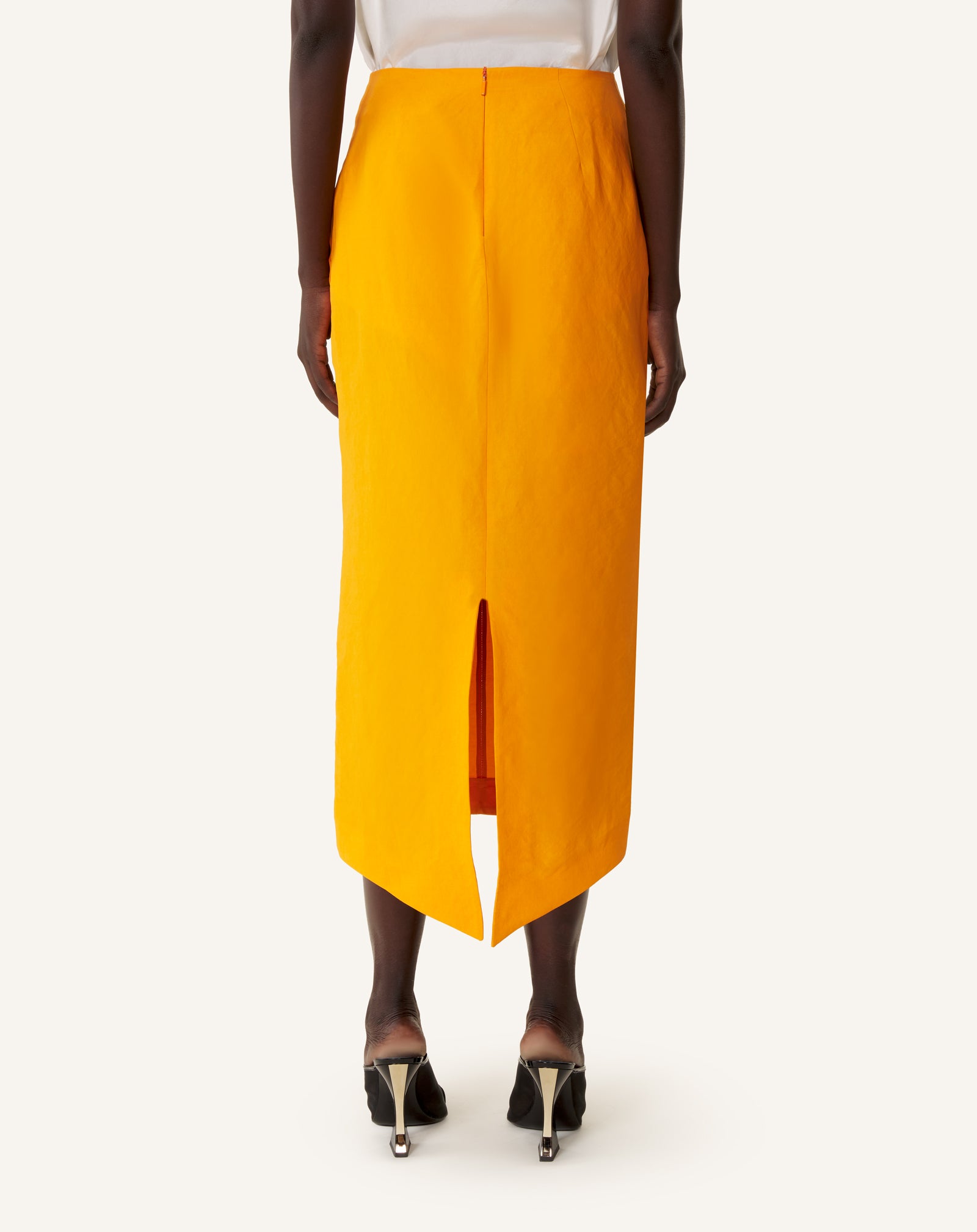 ASYMMETRICAL MIDI SKIRT IN PAPER AND VISCOSE