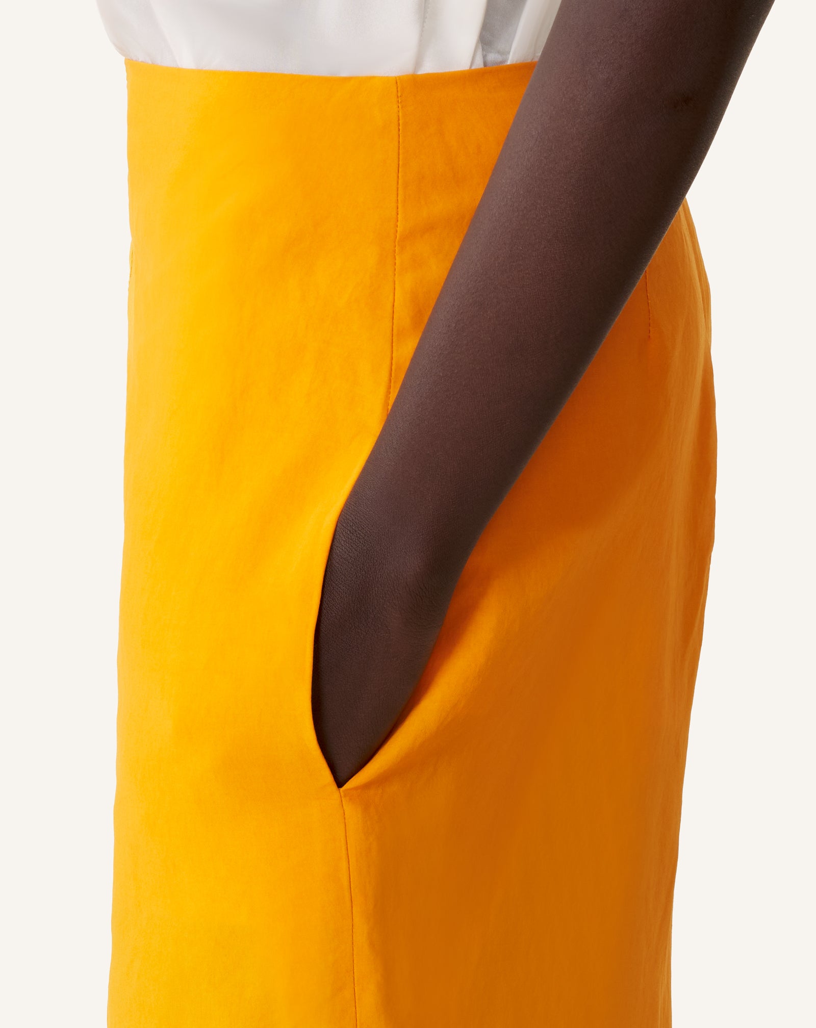 ORANGE ASYMMETRICAL MIDI SKIRT IN PAPER AND VISCOSE