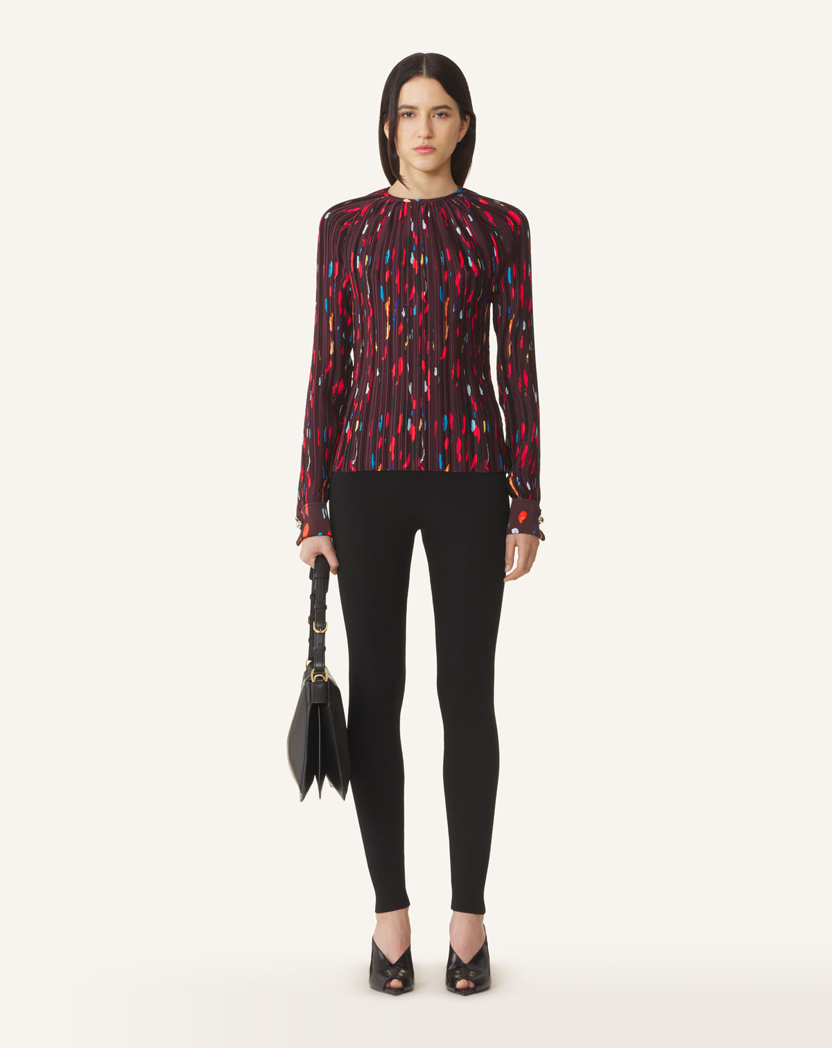 PRINTED PLEATED CHARMEUSE TOP