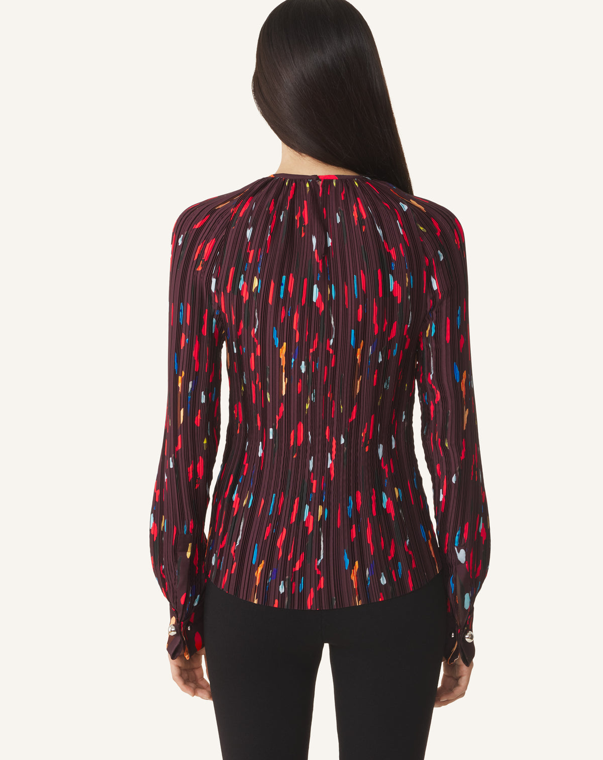 RED PRINTED PLEATED CHARMEUSE TOP