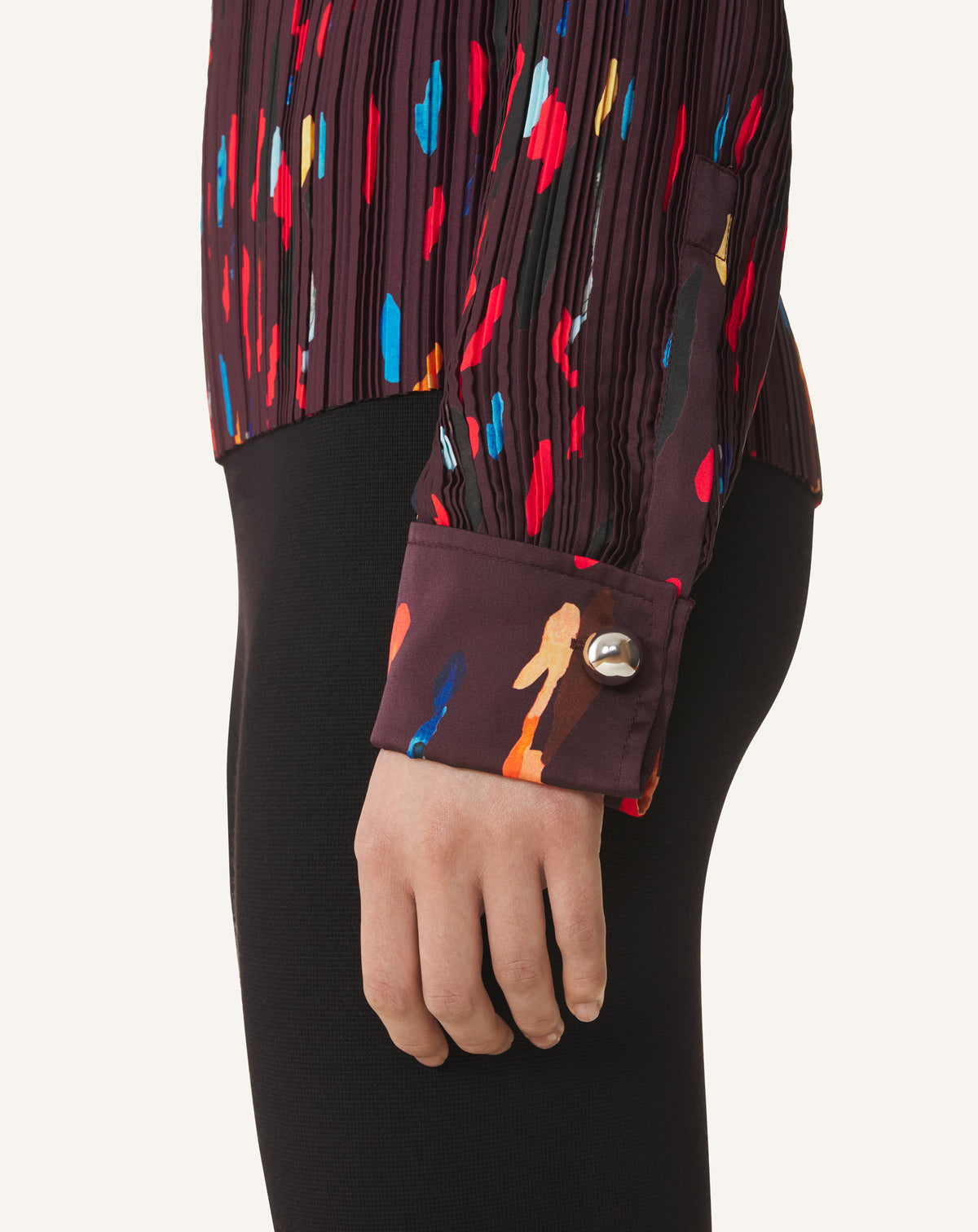 RED PRINTED PLEATED CHARMEUSE TOP