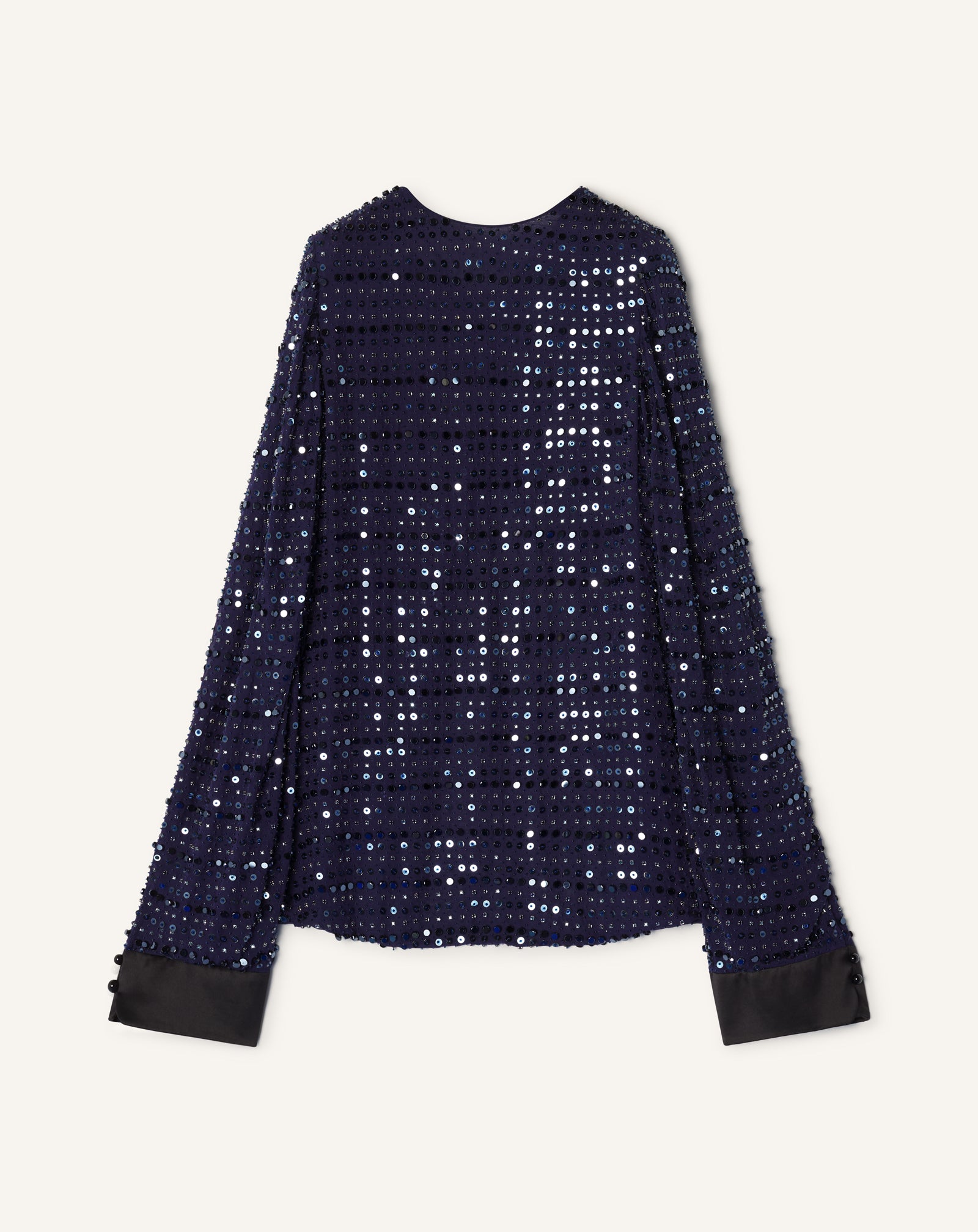 BLUE EMBROIDERED LONG SLEEVED SILK TOP