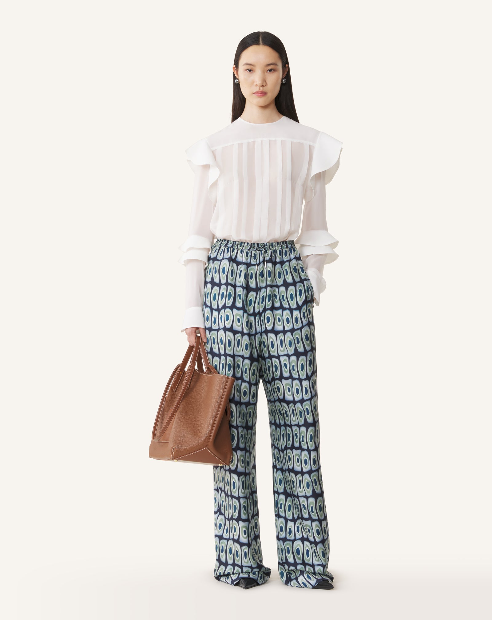 PRINTED WIDE-LEG SILK PANTS