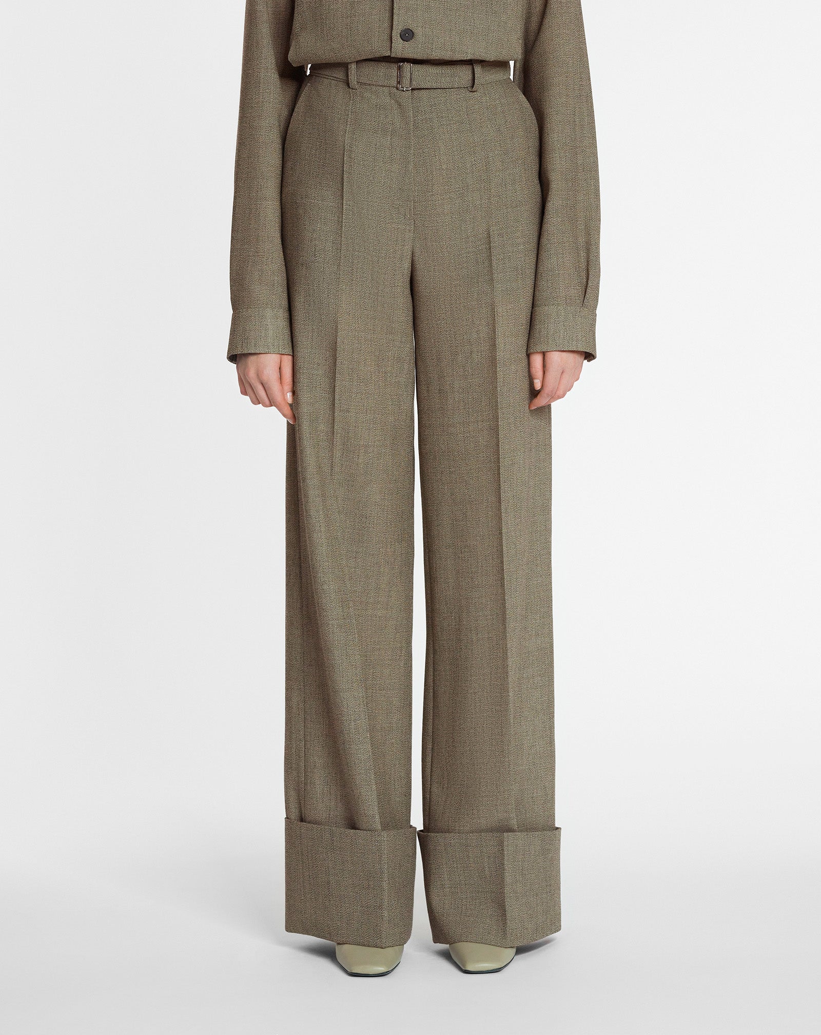 WIDE-LEG CUFFED WOOL PANTS
