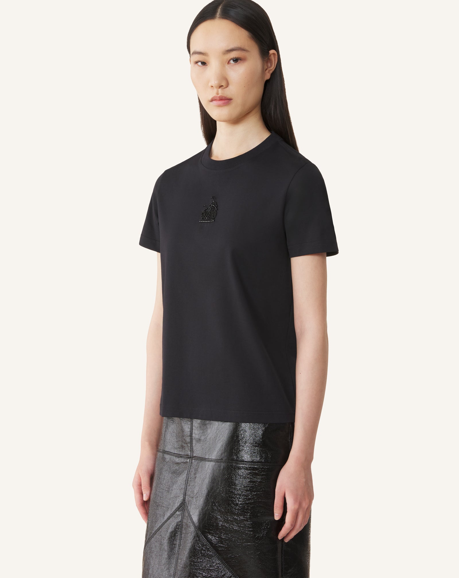 BLACK MOTHER AND DAUGHTER EMBROIDERED JERSEY T-SHIRT