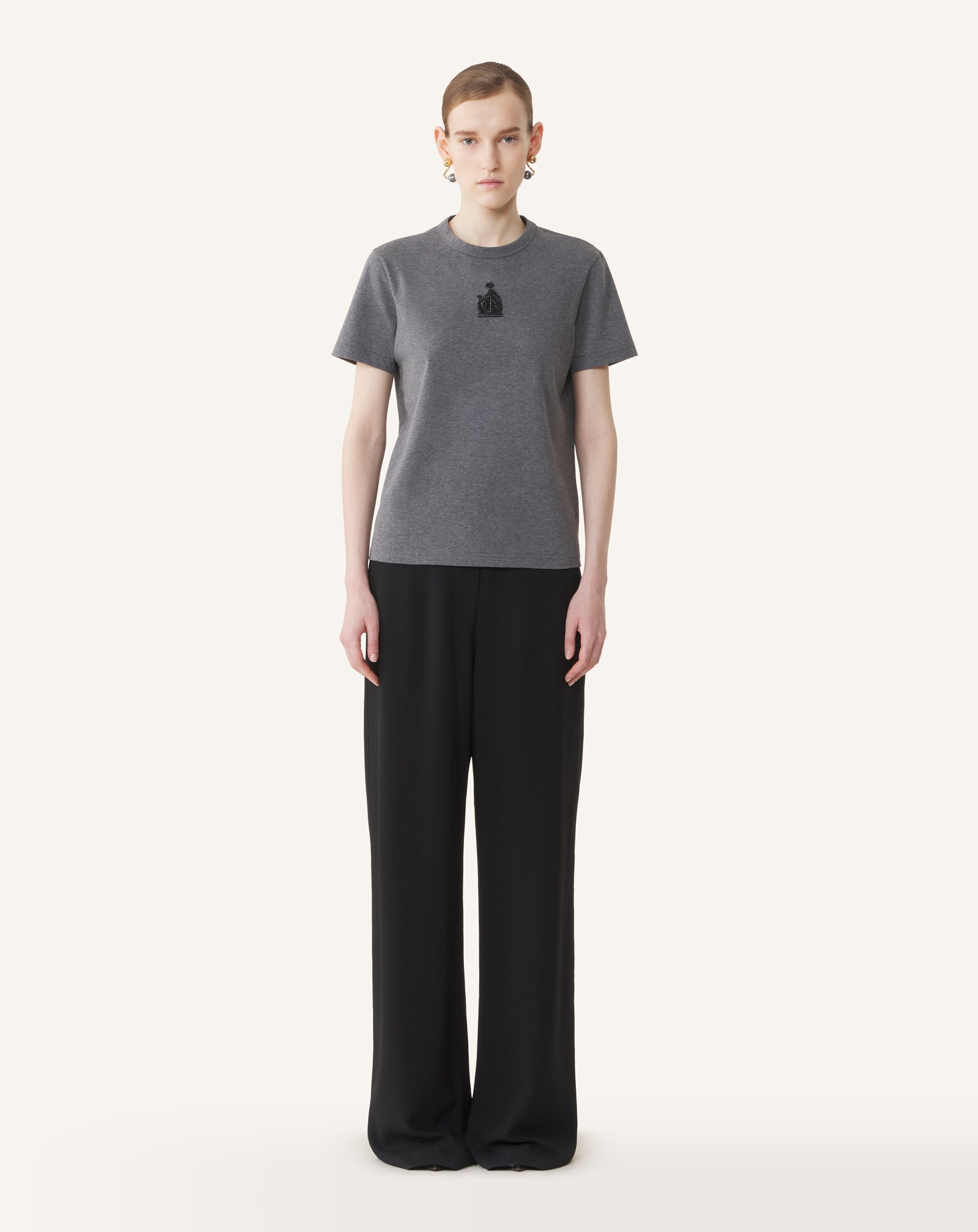 GREY MOTHER AND DAUGHTER EMBROIDERED JERSEY T-SHIRT