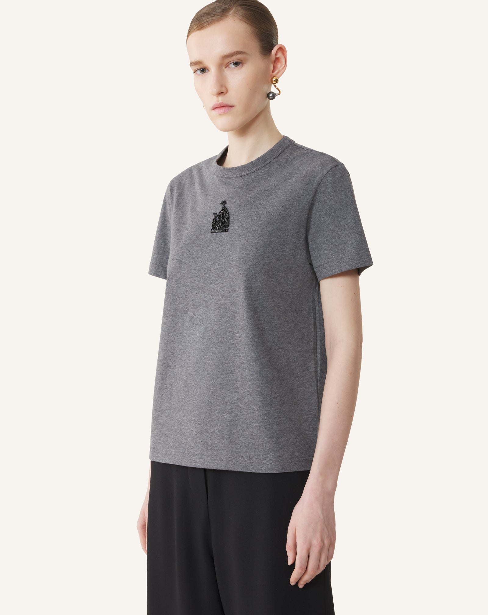 GREY MOTHER AND DAUGHTER EMBROIDERED JERSEY T-SHIRT
