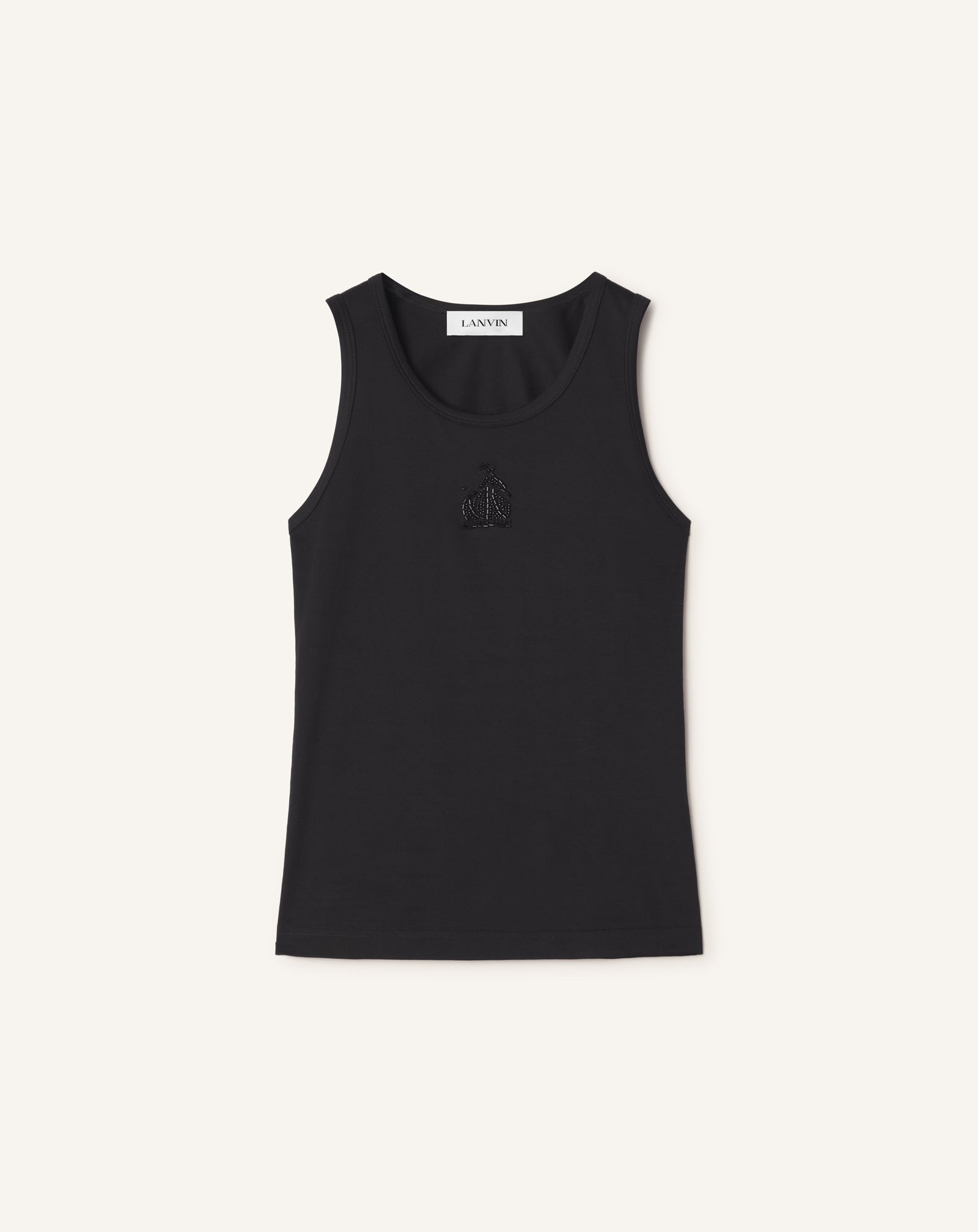 Black Mother And Child Embroidered Cotton Jersey Tank Top | Lanvin