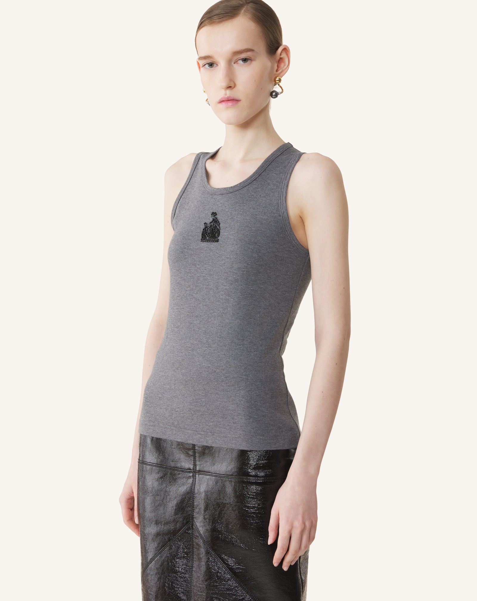 GREY MOTHER AND DAUGHTER EMBROIDERED JERSEY TANK TOP