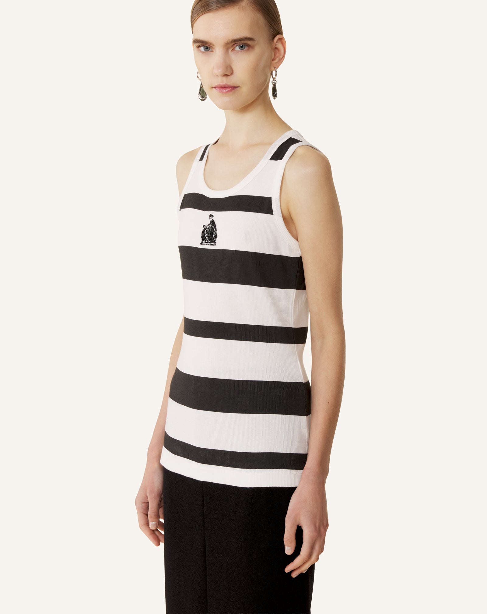 GREY COTTON JERSEY MOTHER AND CHILD EMBROIDERED RIBBED TANK TOP