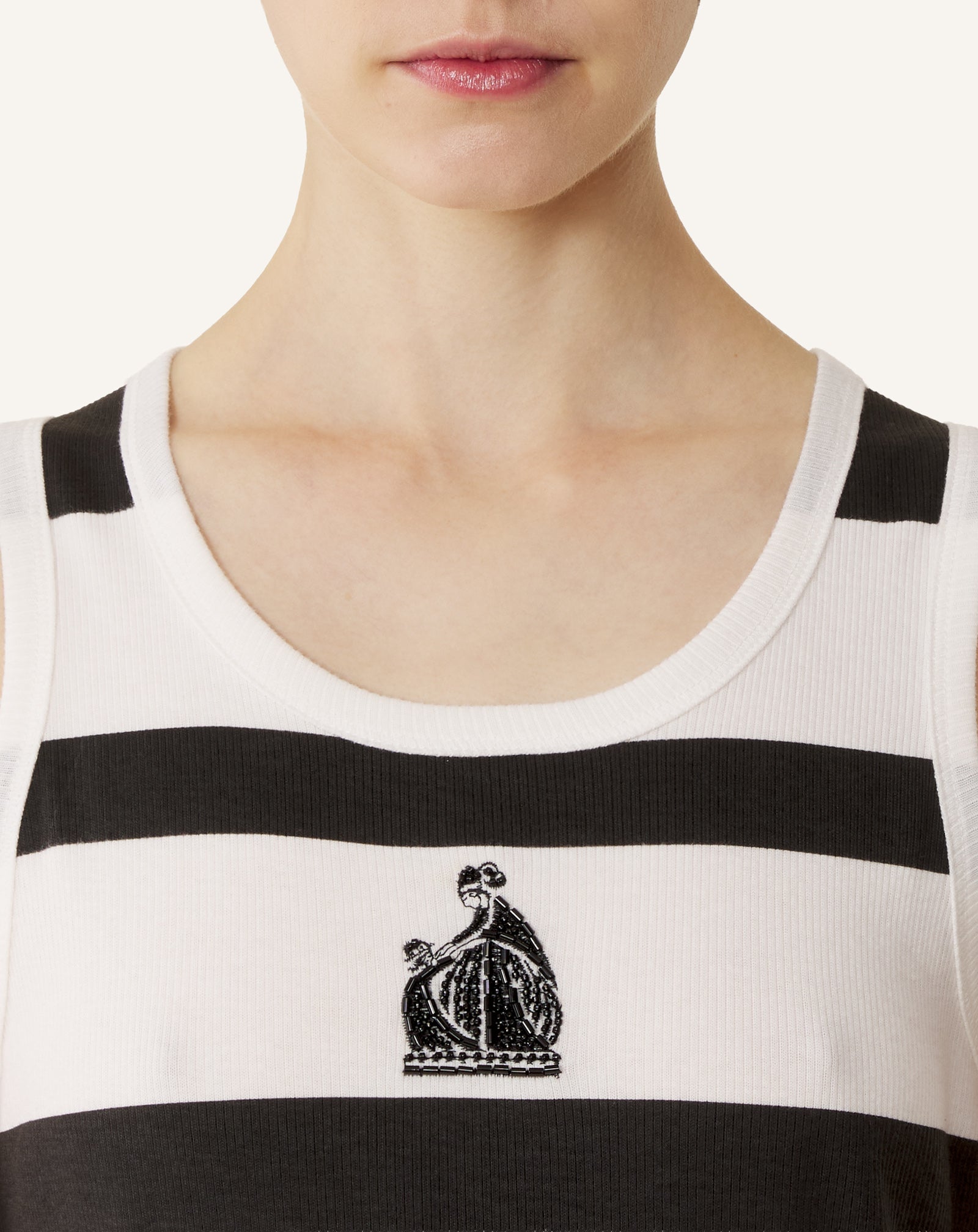 GREY COTTON JERSEY MOTHER AND CHILD EMBROIDERED RIBBED TANK TOP