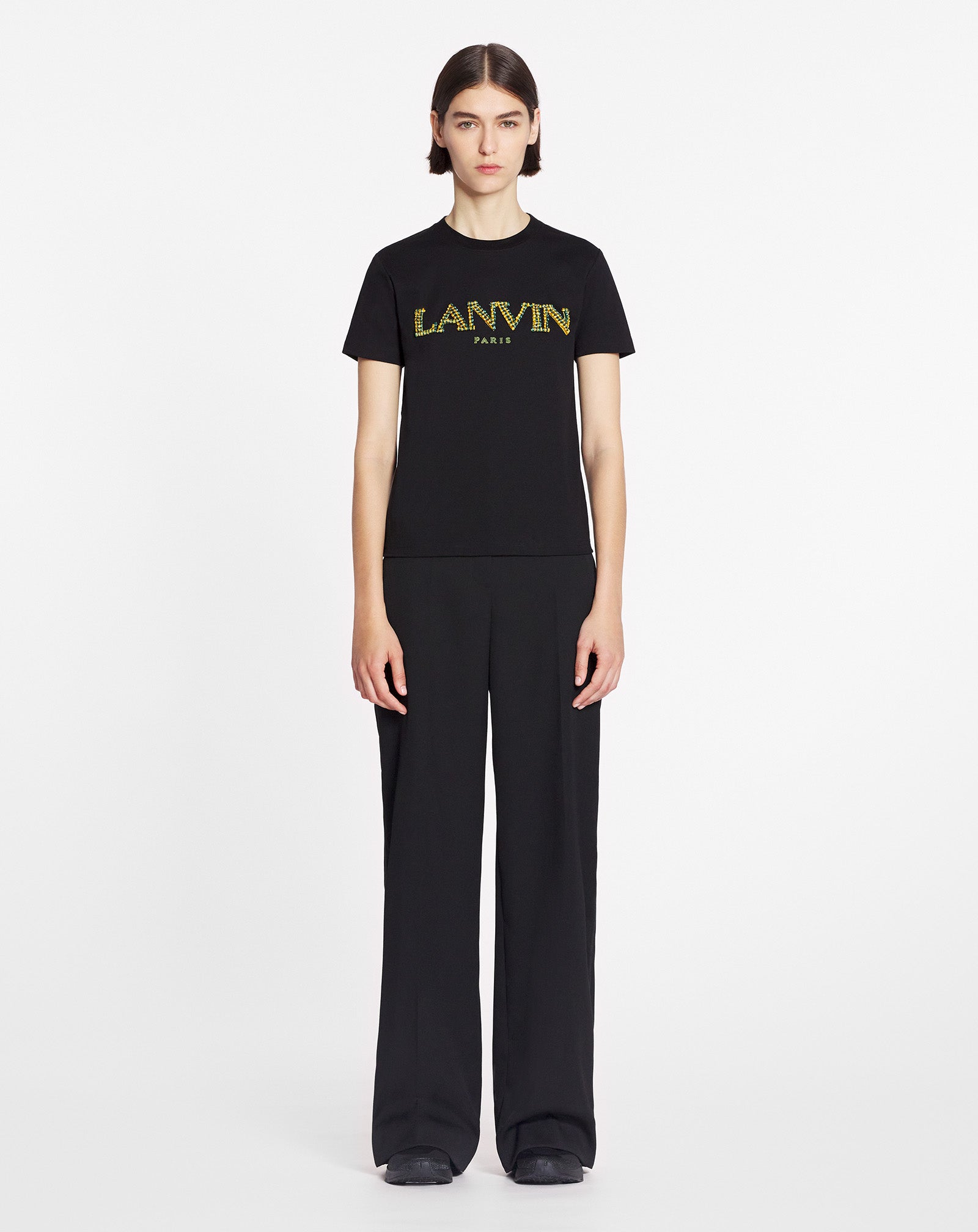 OVERSIZED T-SHIRT WITH RAFFIA LANVIN PARIS EMBROIDERY BLACK | Lanvin