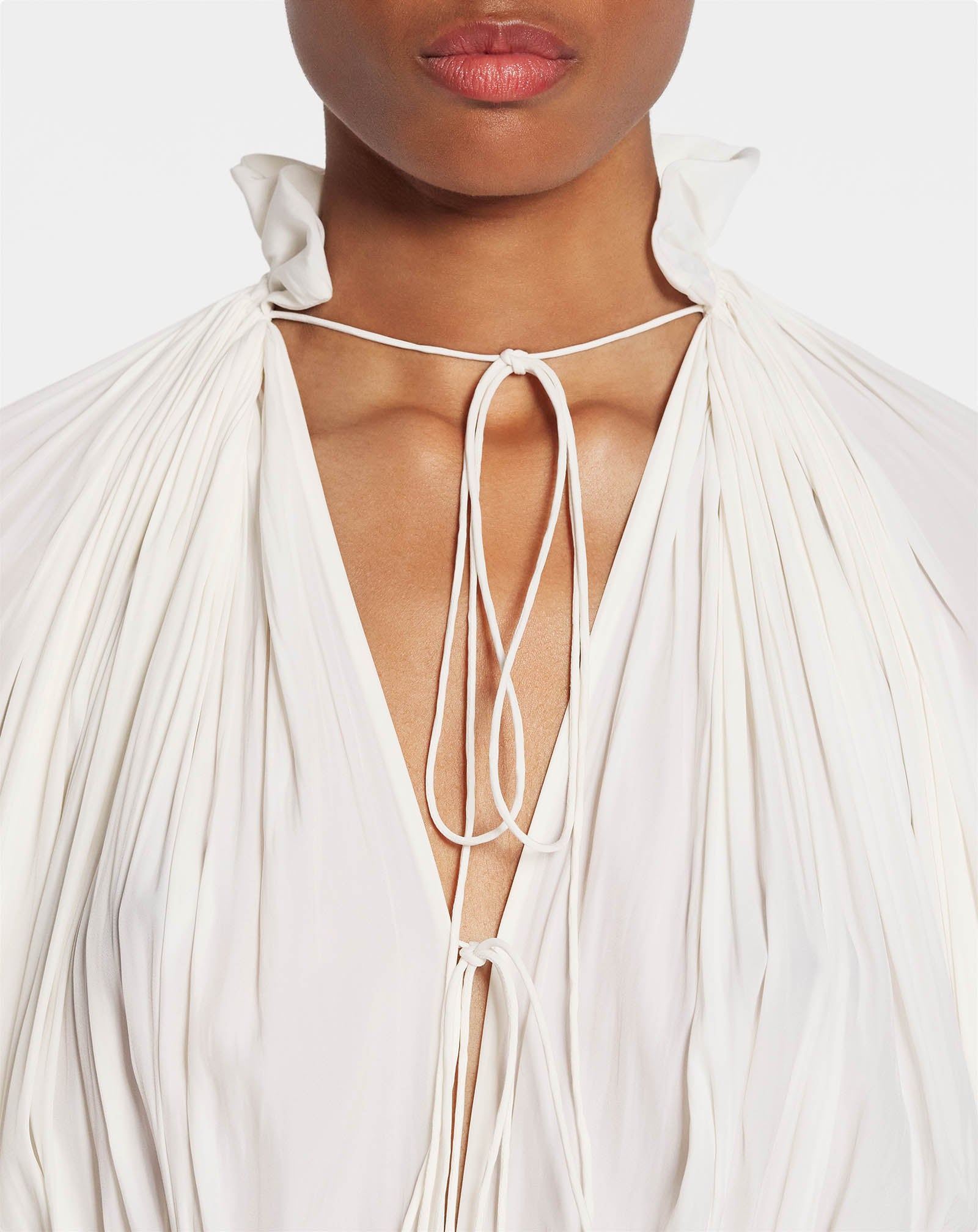 White Long Charmeuse Ruffle Dress | Lanvin White Long Charmeuse Ruffle Dress | Lanvin