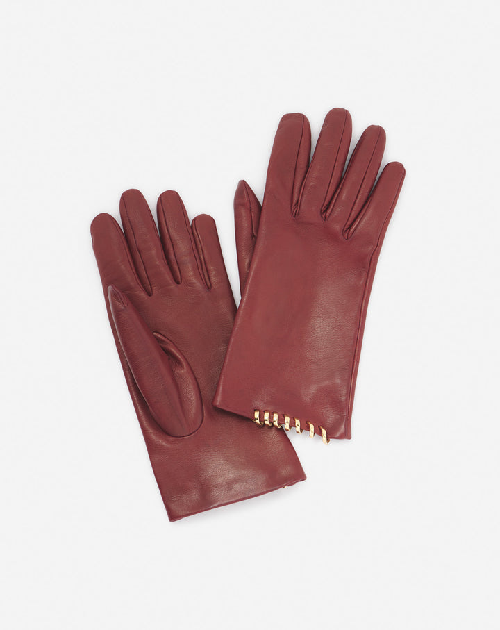 SEQUENCE BY LANVIN LEATHER GLOVES, BURGUNDY