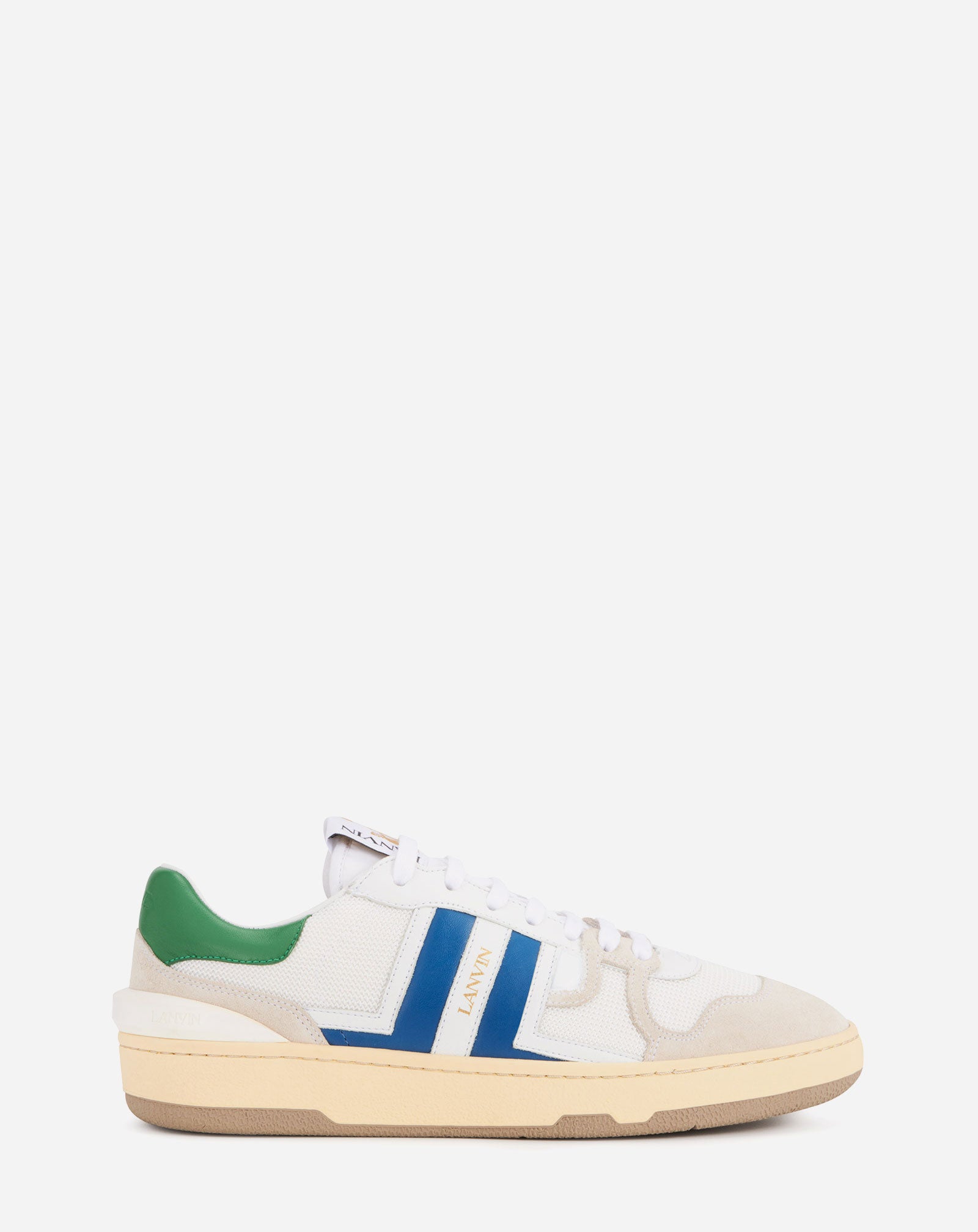 LEATHER CLAY LOW-TOP SNEAKERS, WHITE/BLUE