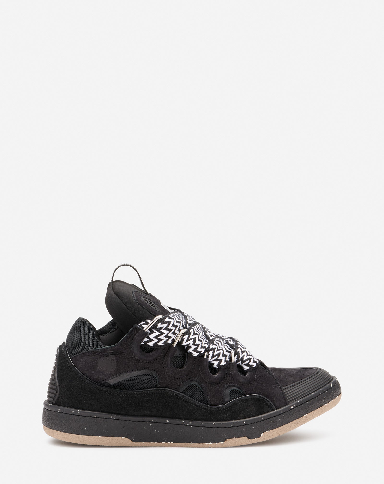 LEATHER CURB SNEAKERS, BLACK