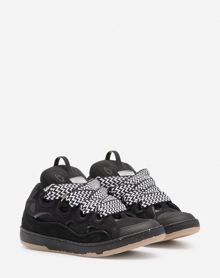 LEATHER CURB SNEAKERS, BLACK