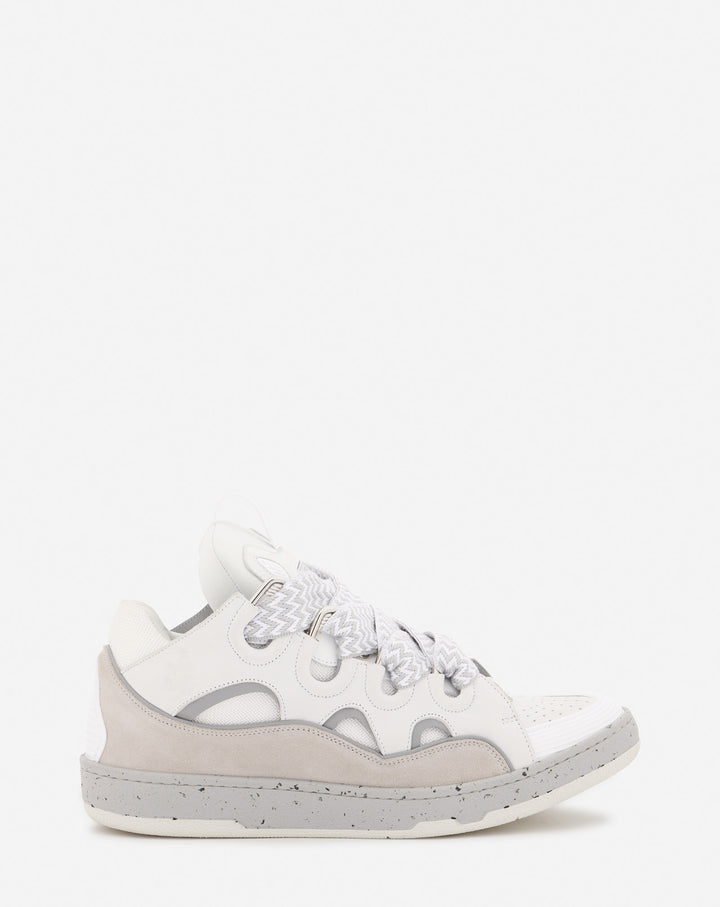 LEATHER CURB SNEAKERS, GREY/WHITE