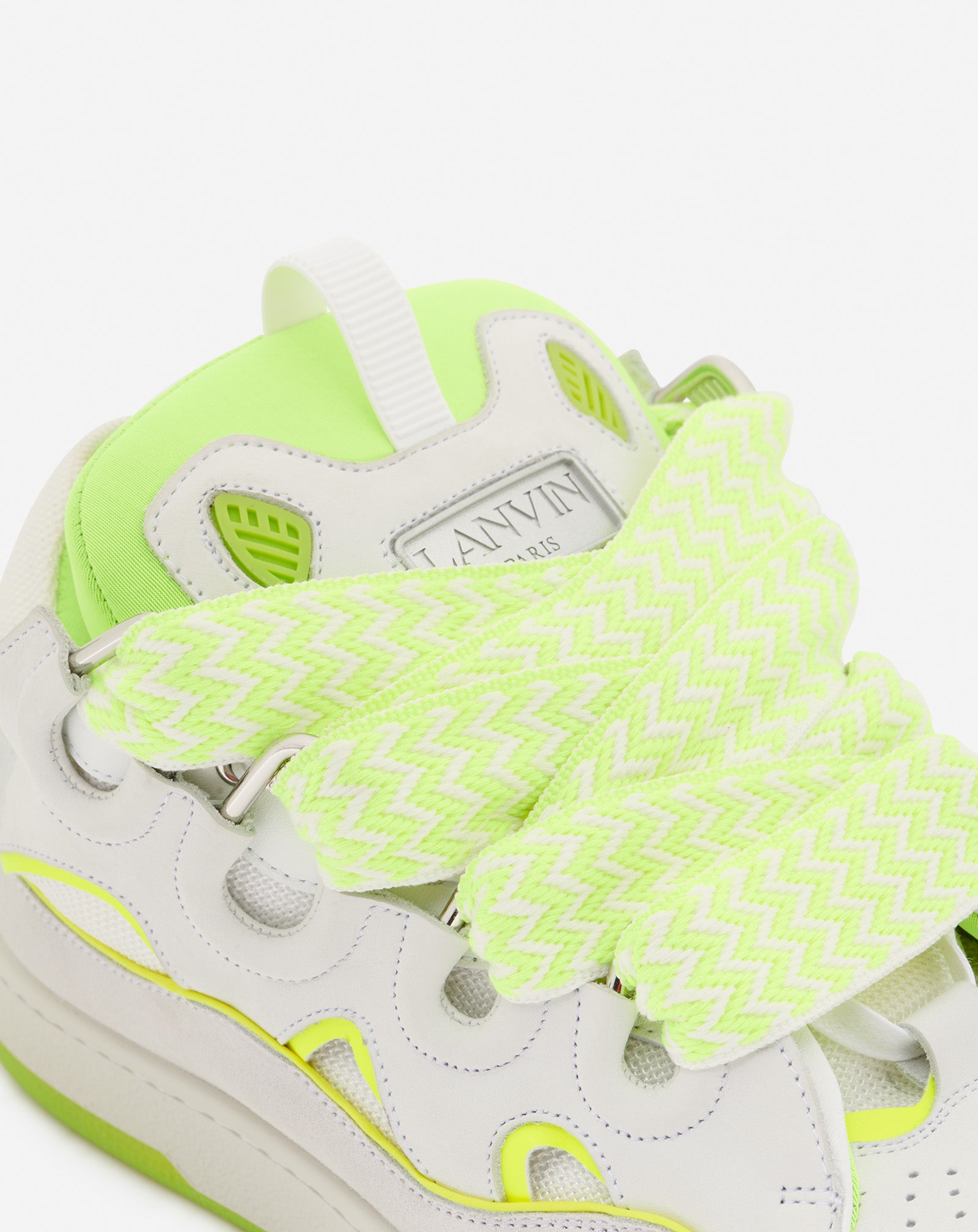 LEATHER CURB SNEAKERS, WHITE/FLUORESCENT YELLOW