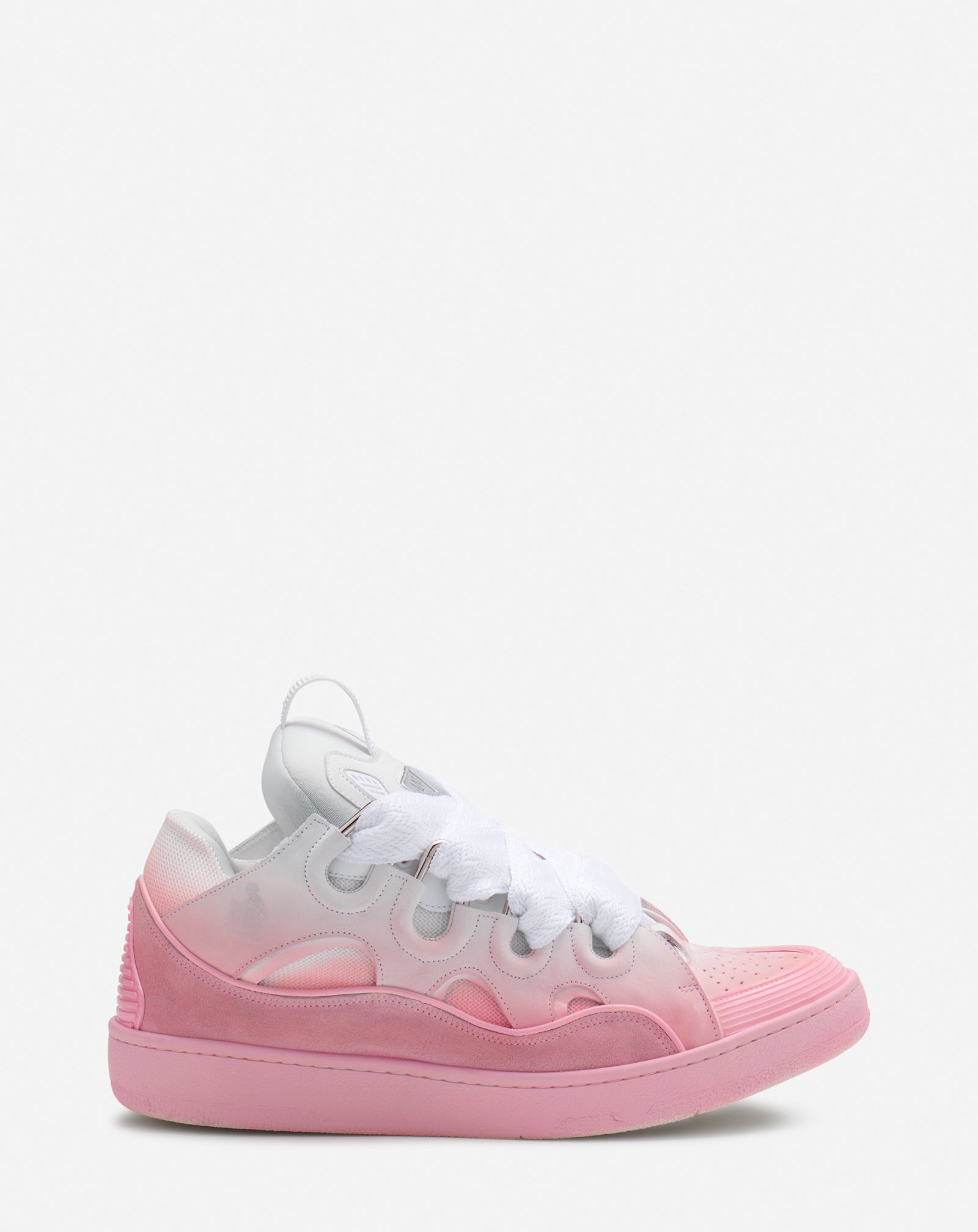 LEATHER CURB SNEAKERS, PINK/WHITE
