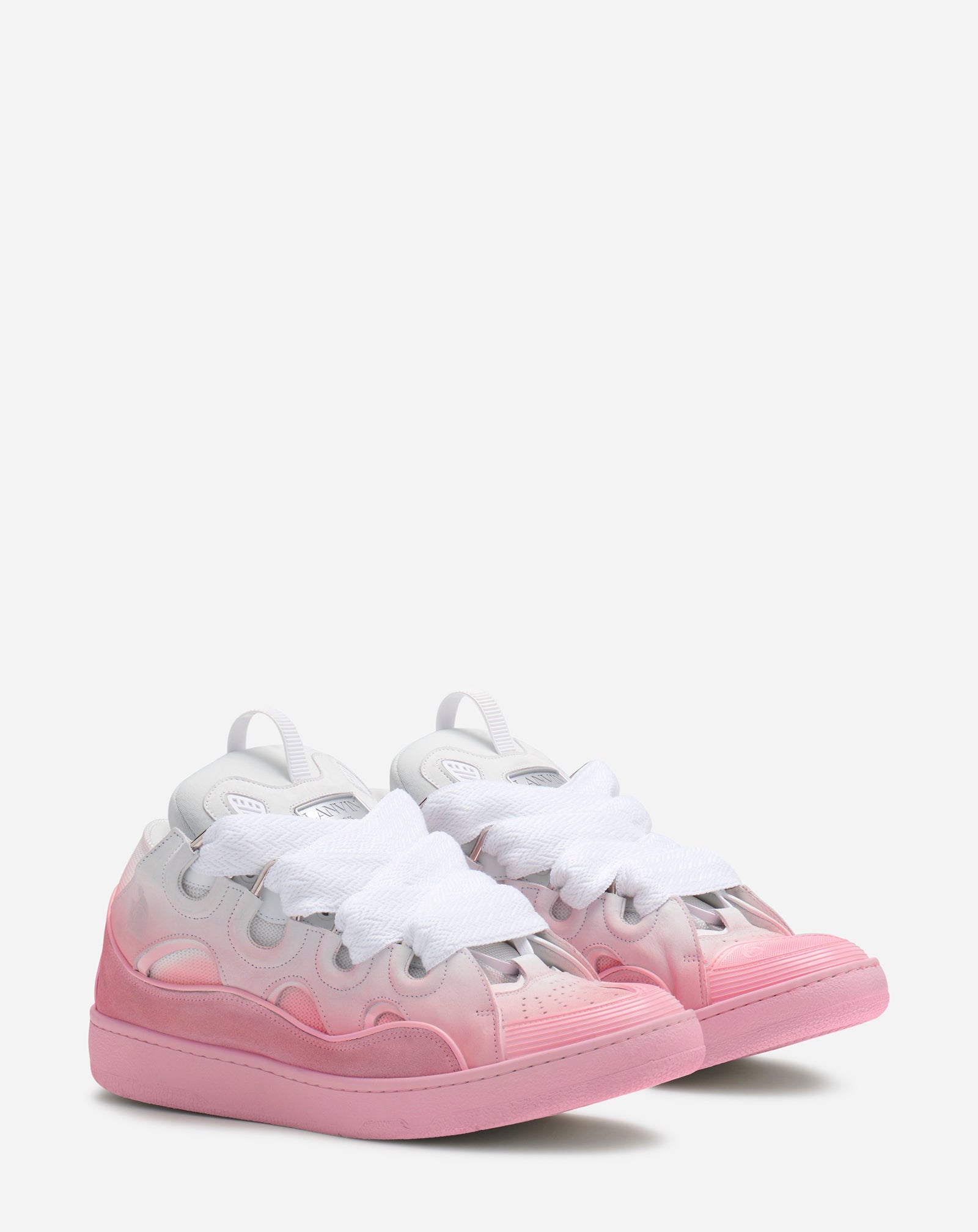 LEATHER CURB SNEAKERS, PINK/WHITE