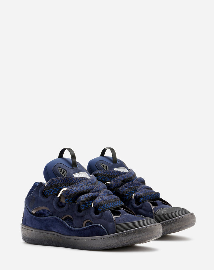 Leather Curb sneakers , DARK BLUE