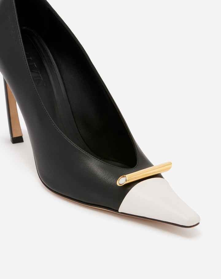 LEATHER SWING PUMPS WITH SEQUENCE BY LANVIN JEWEL, BLACK/OFF WHITE