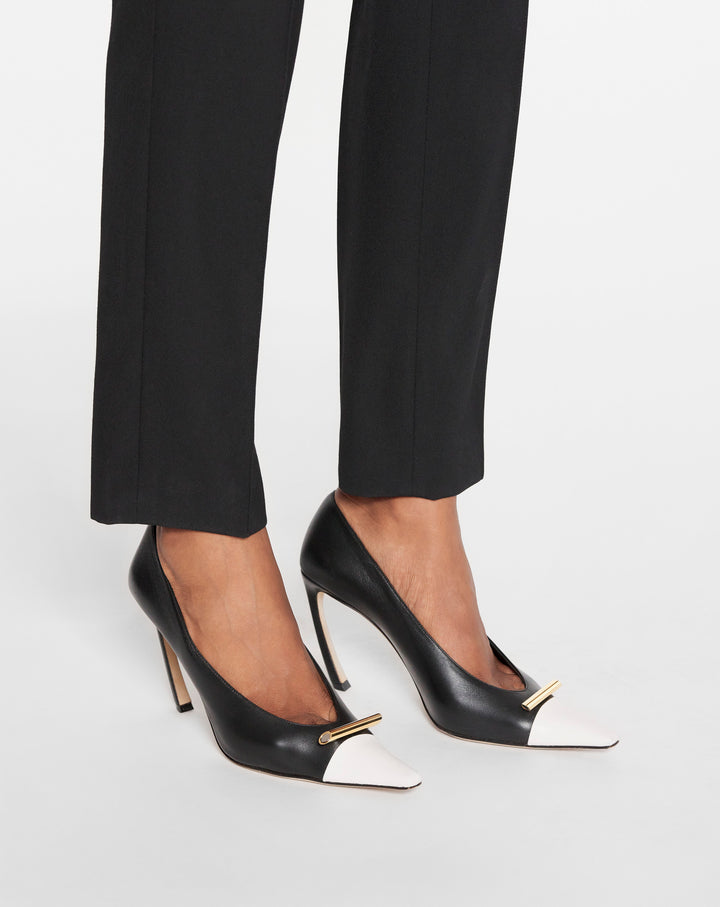 LEATHER SWING PUMPS WITH SEQUENCE BY LANVIN JEWEL, BLACK/OFF WHITE