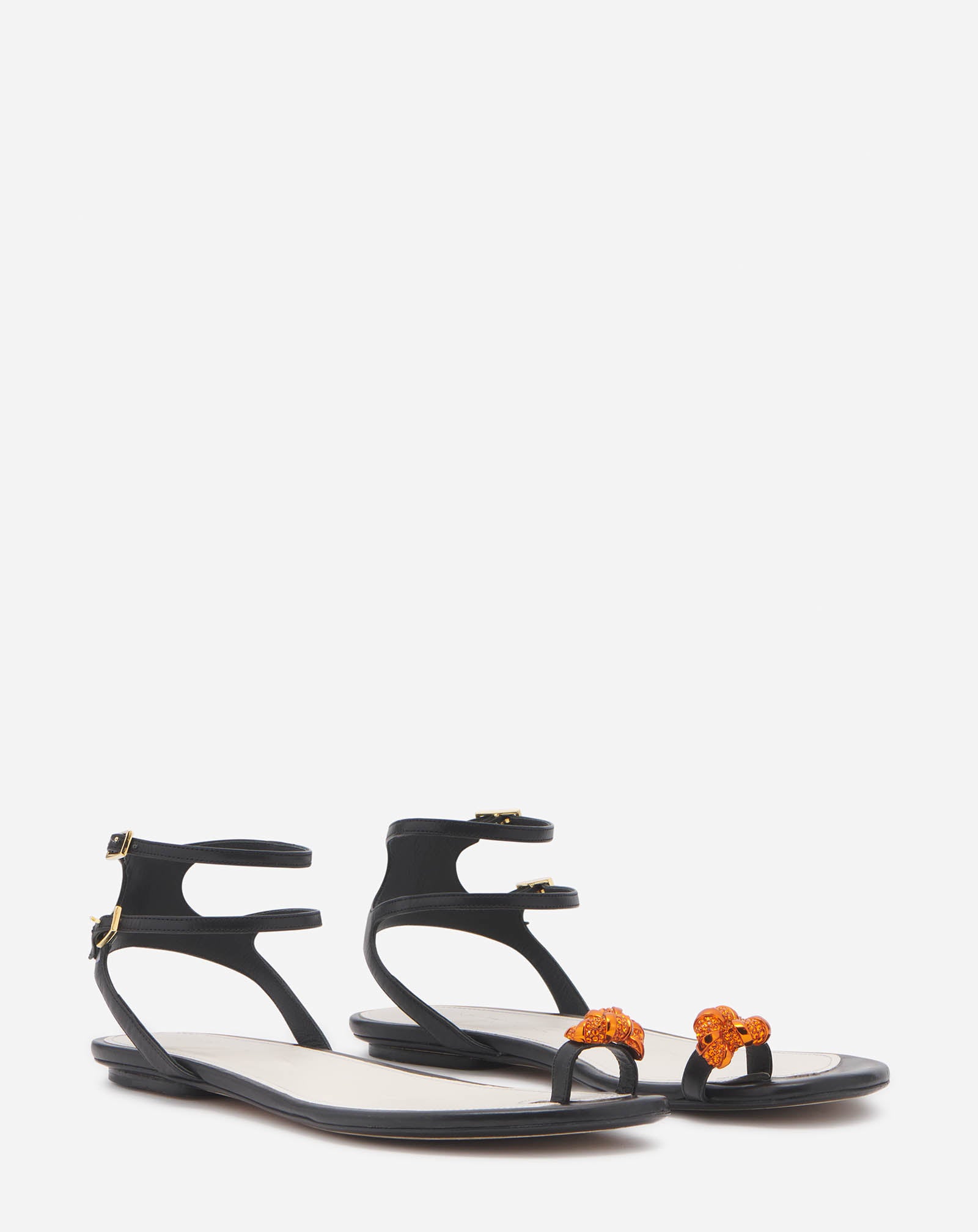 FLAT LEATHER SWING SANDALS WITH MELODIE JEWEL