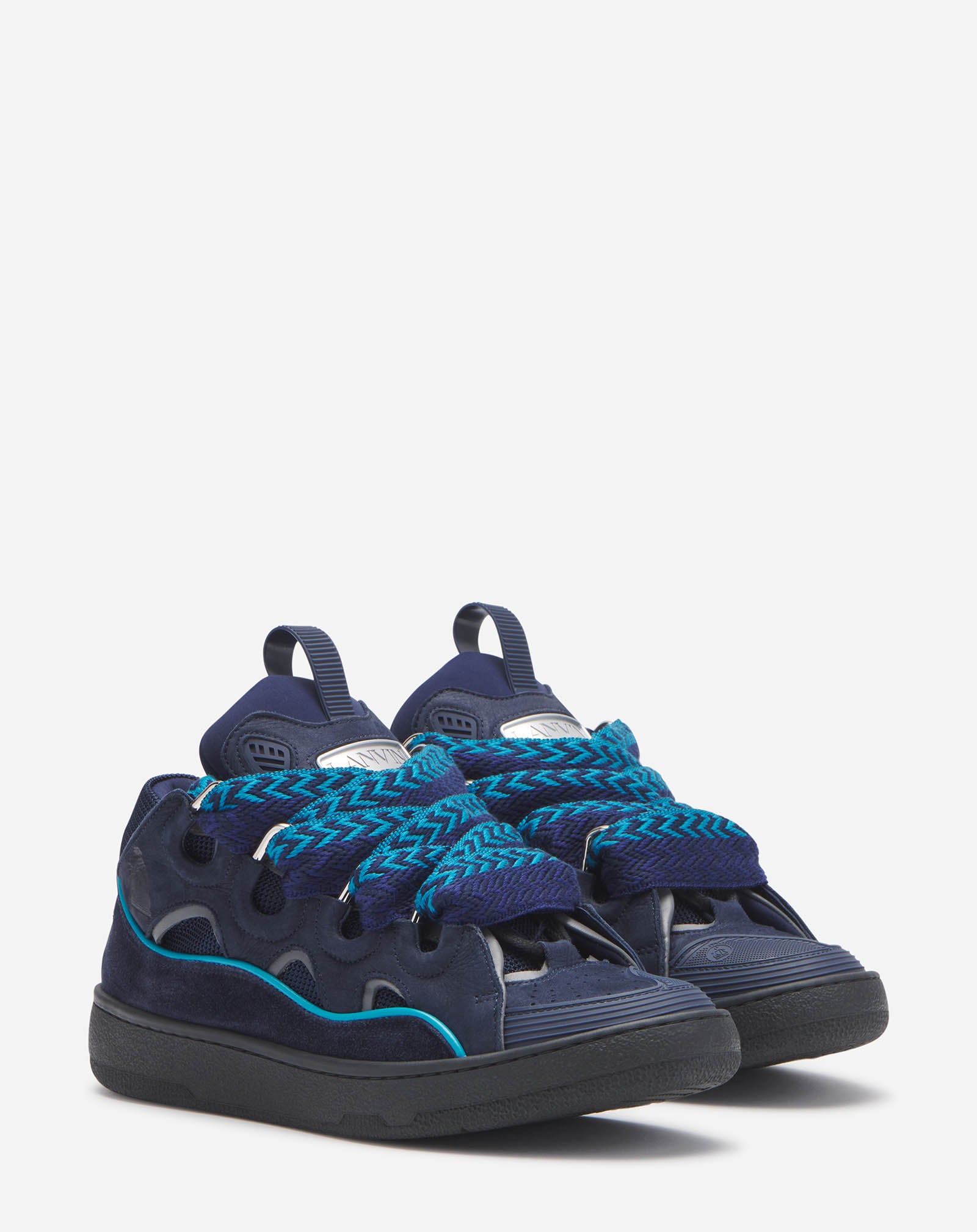 LEATHER CURB SNEAKERS NAVY BLUE/GRAY | Lanvin – LANVIN
