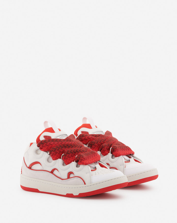 LEATHER CURB SNEAKERS, WHITE/RED